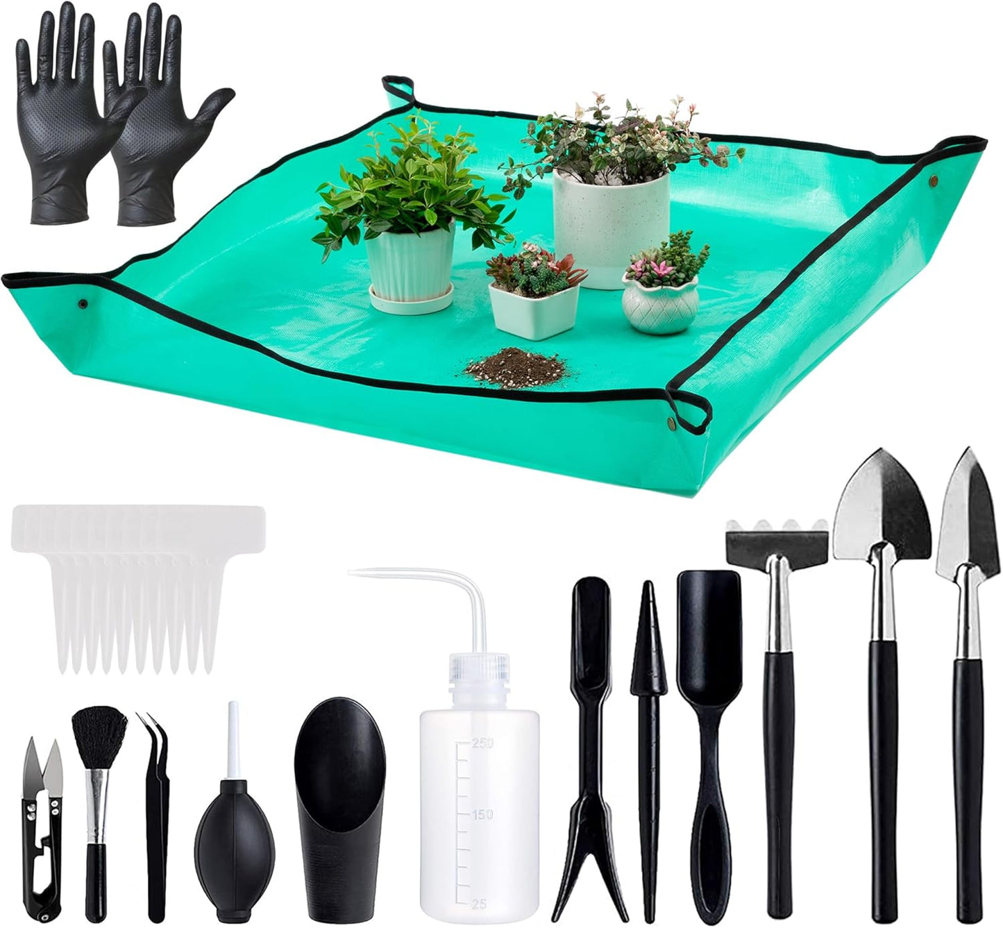 Melphoe Puppy’s Mom 12 Pieces Mini Garden Hand Transplanting Succulent Tools Miniature Planting, Set for Indoor Fairy Care, Potting, Cactus, Houseplant, Bonsai Tools, Bonsai Kit (Black)