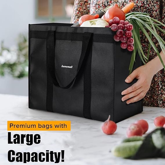 Homemell Heavy Duty Reusable Grocery Bags, Large Collapsible Tote Holds 100 LBS, Extra-Strength Premium Material