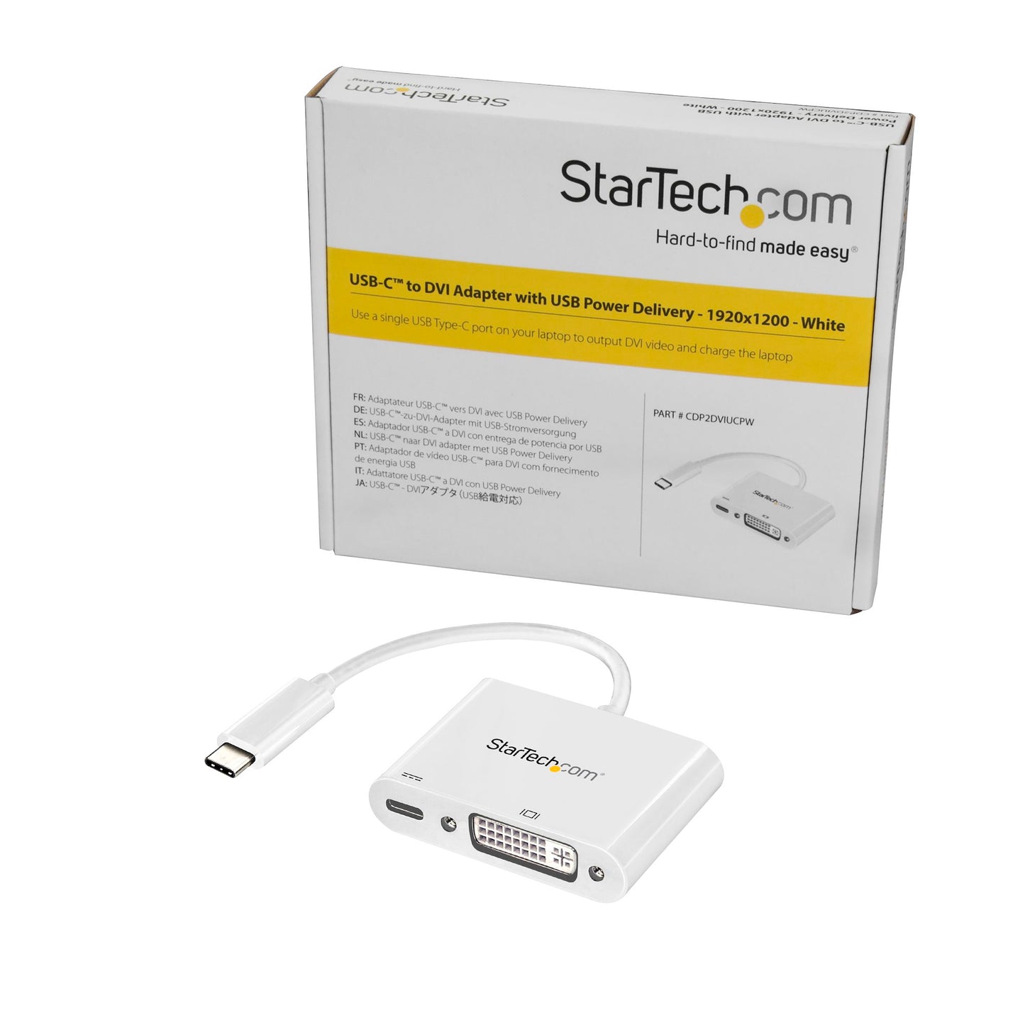 USB C to DVI Adapter with Power Delivery - 1080p USB Type-C to DVI-D Single Link Video Display Converter w/ Charging - 60W PD Pass-Through - Thunderbolt 3 Compatible - White