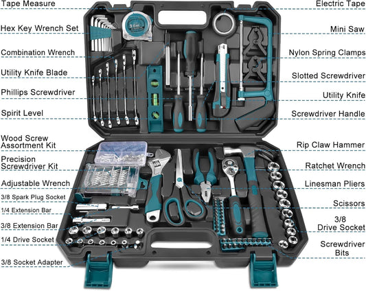 Sundpey 257-Piece Home Tool Kit – Complete Household Repair Tool Set with Ratchet, Screwdriver, Socket Set & Portable Storage Case - PuriLite