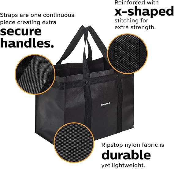 Homemell Heavy Duty Reusable Grocery Bags, Large Collapsible Tote Holds 100 LBS, Extra-Strength Premium Material