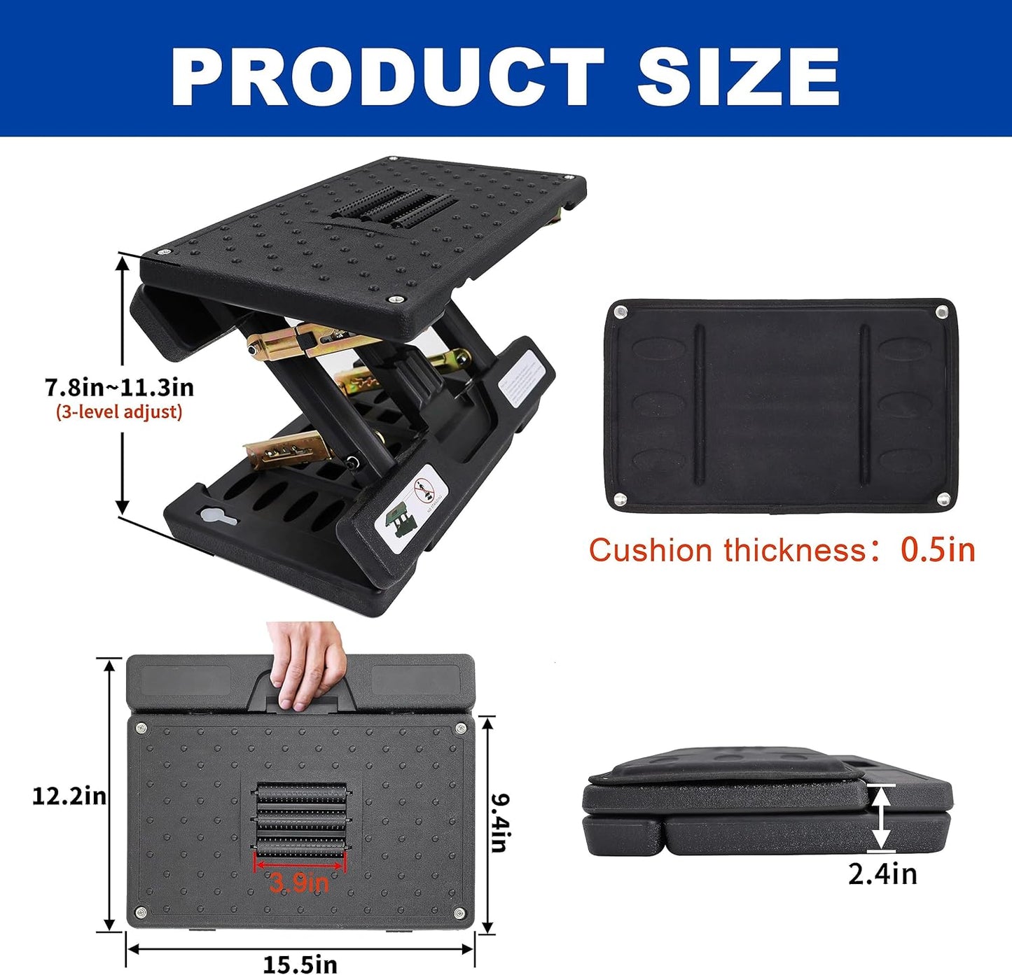 Adjustable Ergonomic Foot Rest Under Desk with Massage Roller Surface, Foldable Office Leg Support Stool for Work and Home (Black)