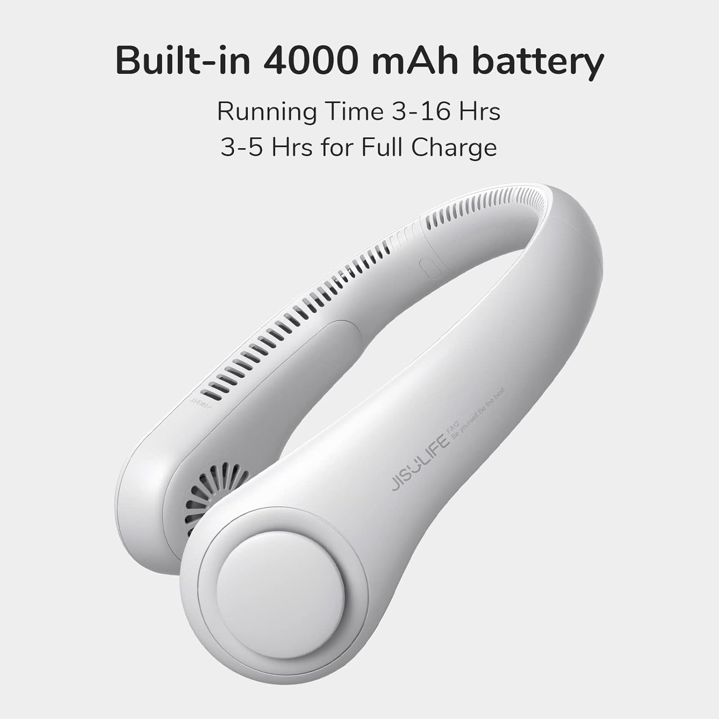 JISULIFE Portable Neck Fan - Hands Free Bladeless Hanging Fan, 5 Speeds, 4000mAh Battery, USB Rechargeable - Grey