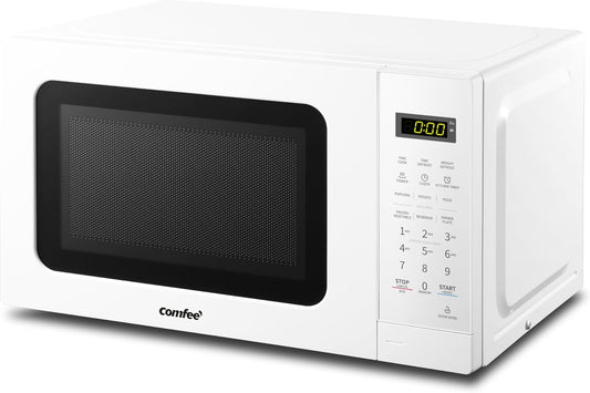 COMFEE' CM-M201K(WH) Countertop Microwave Oven with Express Cook, 6 Preset Menus and Kitchen Timer, 0.7 cu.ft. (20L), 700W, White - PuriLite