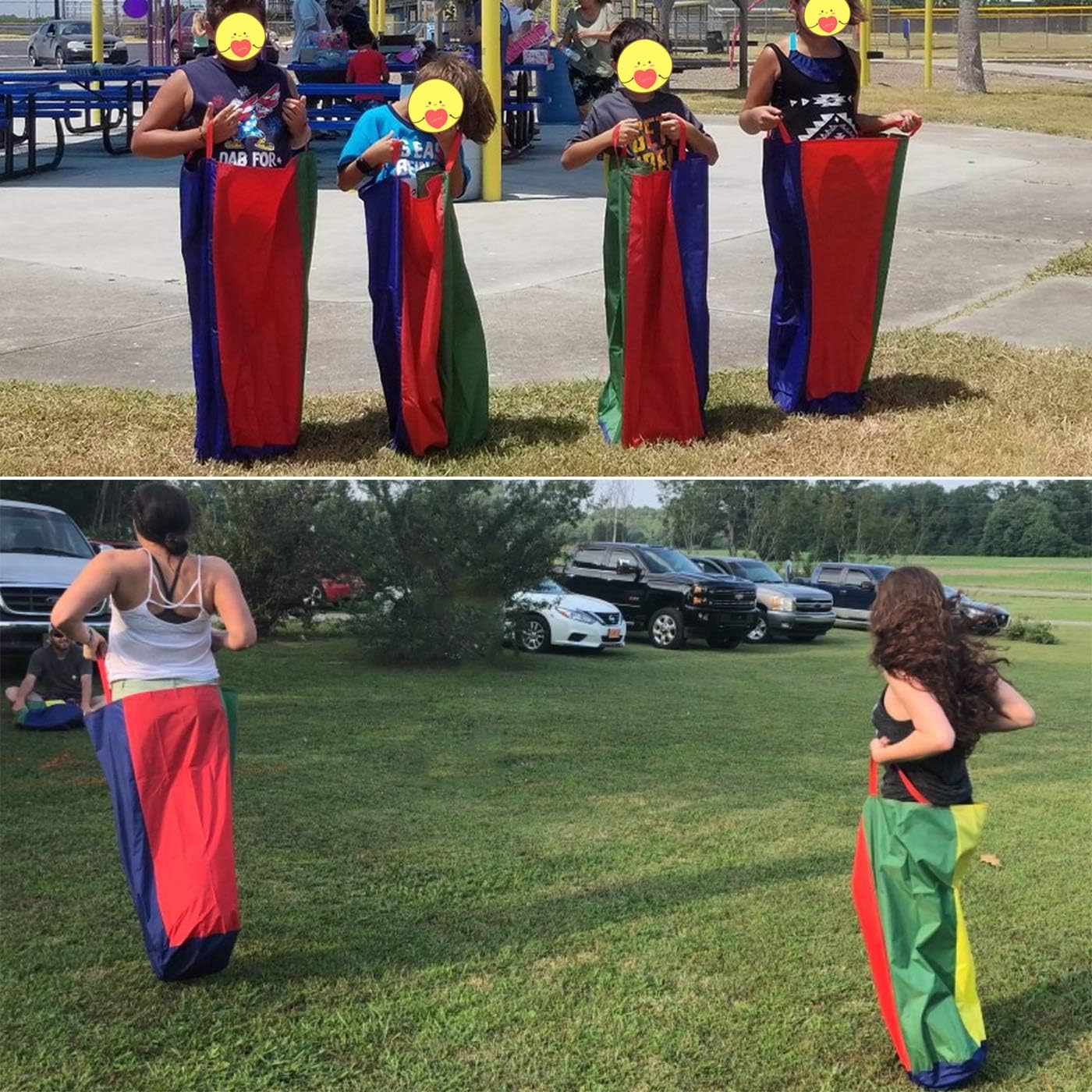 CWLAKON Outdoor Carnival Games Potato Sack Race Bags for Kids Adults, Egg and Spoon Race, 3 Legged Race Bands, Outside Backyard Lawn Yard Field Day Birthday Party Camping Picnic Family Reunion Game