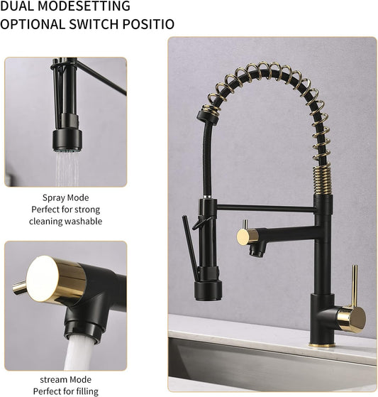 AIMADI Kitchen Faucet, Black Kitchen Faucet with Sprayer, Commercial Style Matte Black Kitchen Faucet Gold Single Hole Kitchen Sink Faucet - PuriLite