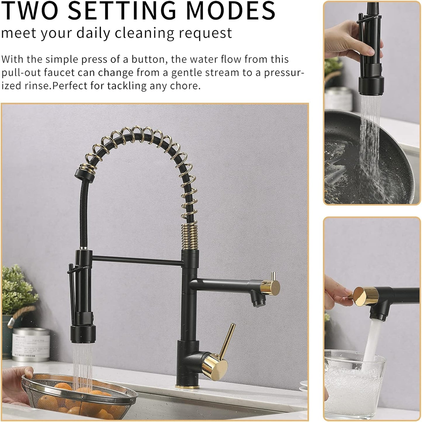 AIMADI Kitchen Faucet, Black Kitchen Faucet with Sprayer, Commercial Style Matte Black Kitchen Faucet Gold Single Hole Kitchen Sink Faucet