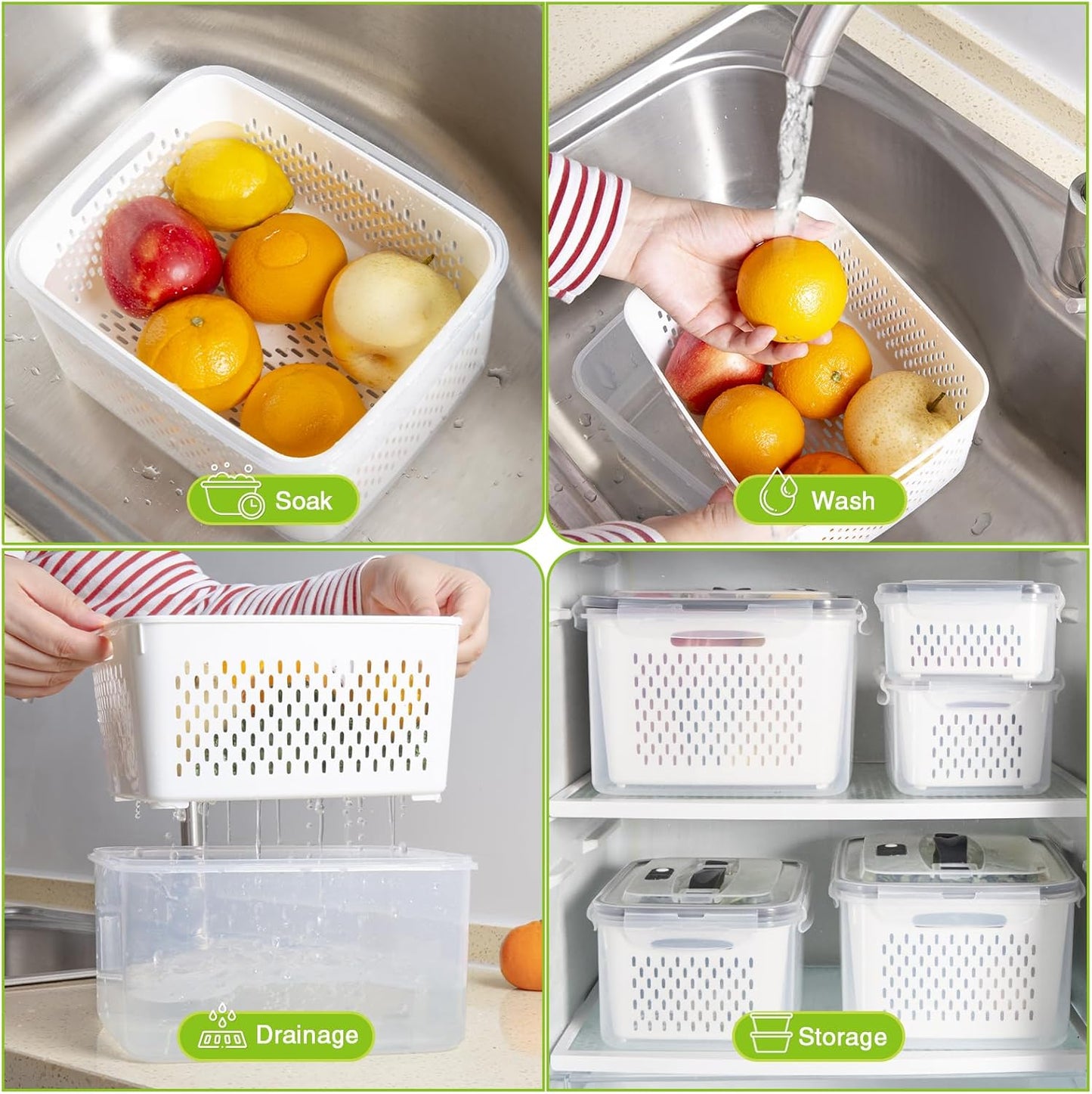 4 PC Large Fresh Fruit Containers for Fridge,Luxear Fridge Container Set BPA Free,Dishwasher & Microwave Safe Produce Keeper Fresh Box for Refrigerator,Stackable Clear Frigerator Organizer for Kitchen