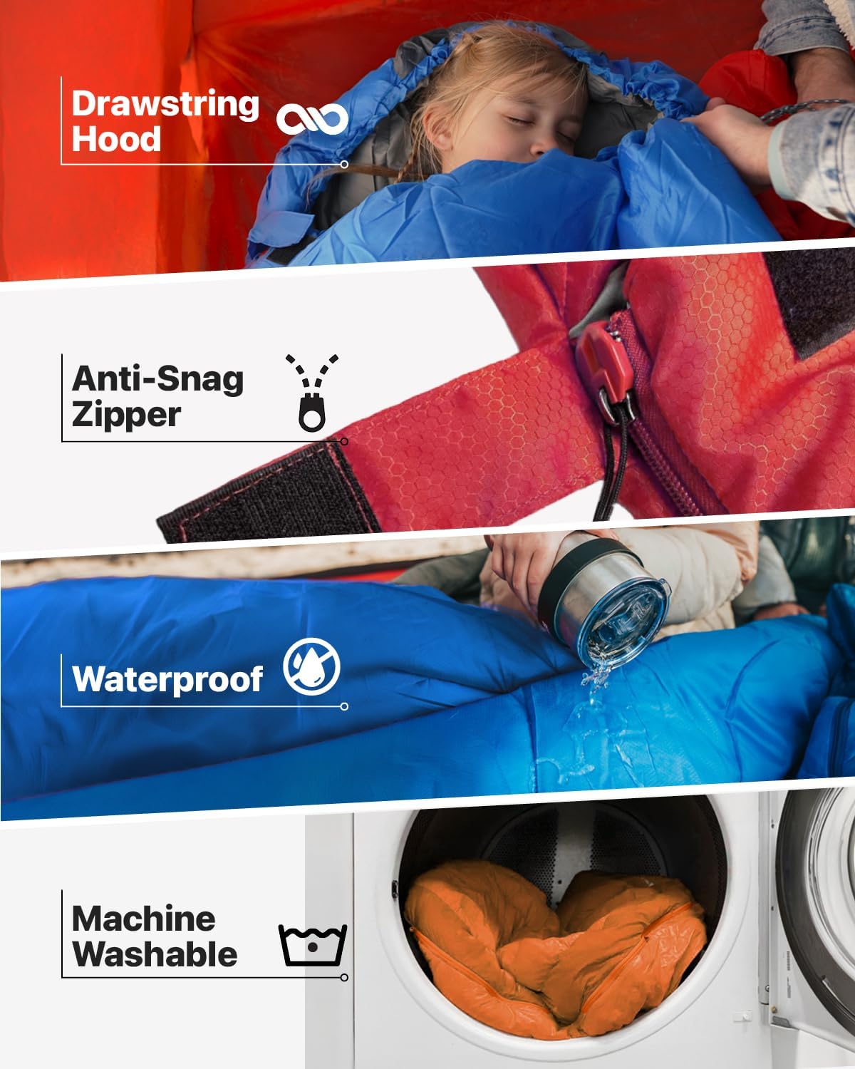 MalloMe Sleeping Bag for Adults Kids Boys & Girls for Winter, Fall & Spring - Single & Double - Waterproof Lightweight & Portable Backpacking Camping & Hiking Outdoor Travel with Compact Bag