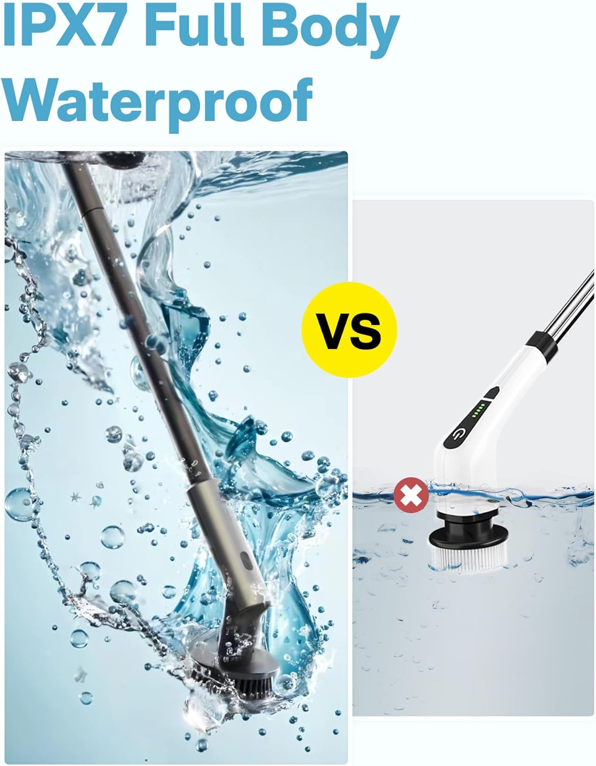 HOTO Electric Spin Scrubber, Rechargeable Shower Scrubber with 6 Brush Heads & Extension Pole, Cordless Power Cleaning Brush, Dual Speed, IPX7 Waterproof, Ideal for Bathroom/Kitchen/Tile/Floor/Wall