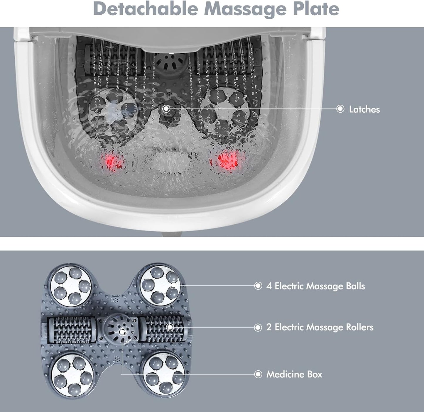 COSTWAY Foot Spa/Bath Massager, with Motorized Rollers, Shiatsu Massage, Shower, Heat, Red Light, Temperature Control, Timer, LED Display, Drainage Pipe for Foot Stress Relief (Grey)