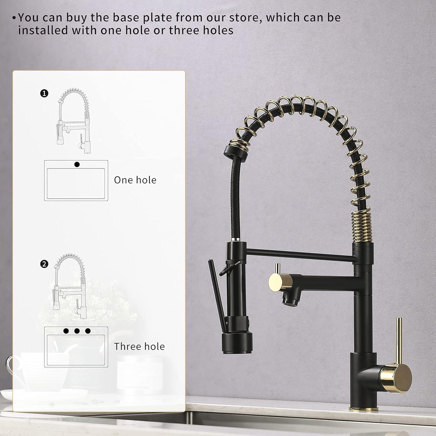 AIMADI Kitchen Faucet, Black Kitchen Faucet with Sprayer, Commercial Style Matte Black Kitchen Faucet Gold Single Hole Kitchen Sink Faucet