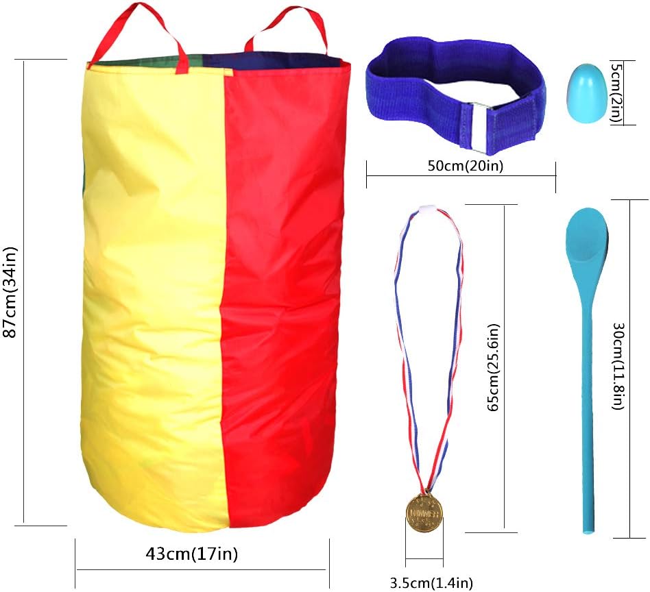CWLAKON Outdoor Carnival Games Potato Sack Race Bags for Kids Adults, Egg and Spoon Race, 3 Legged Race Bands, Outside Backyard Lawn Yard Field Day Birthday Party Camping Picnic Family Reunion Game