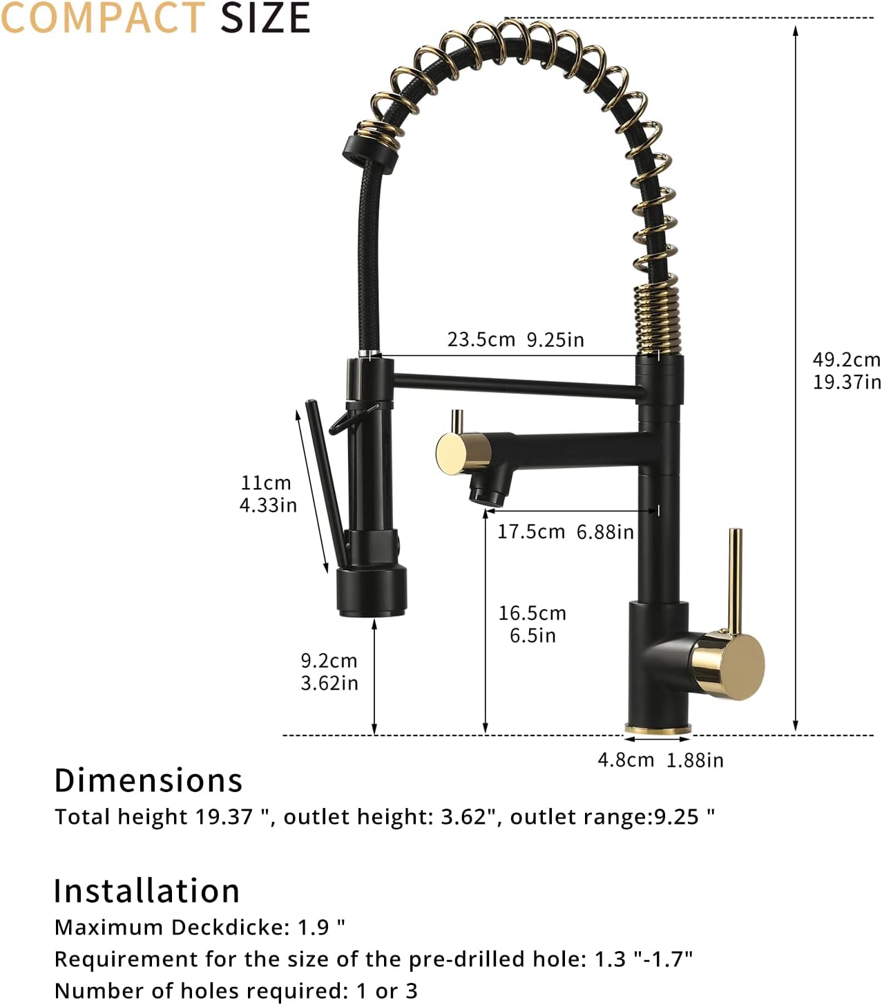 AIMADI Kitchen Faucet, Black Kitchen Faucet with Sprayer, Commercial Style Matte Black Kitchen Faucet Gold Single Hole Kitchen Sink Faucet