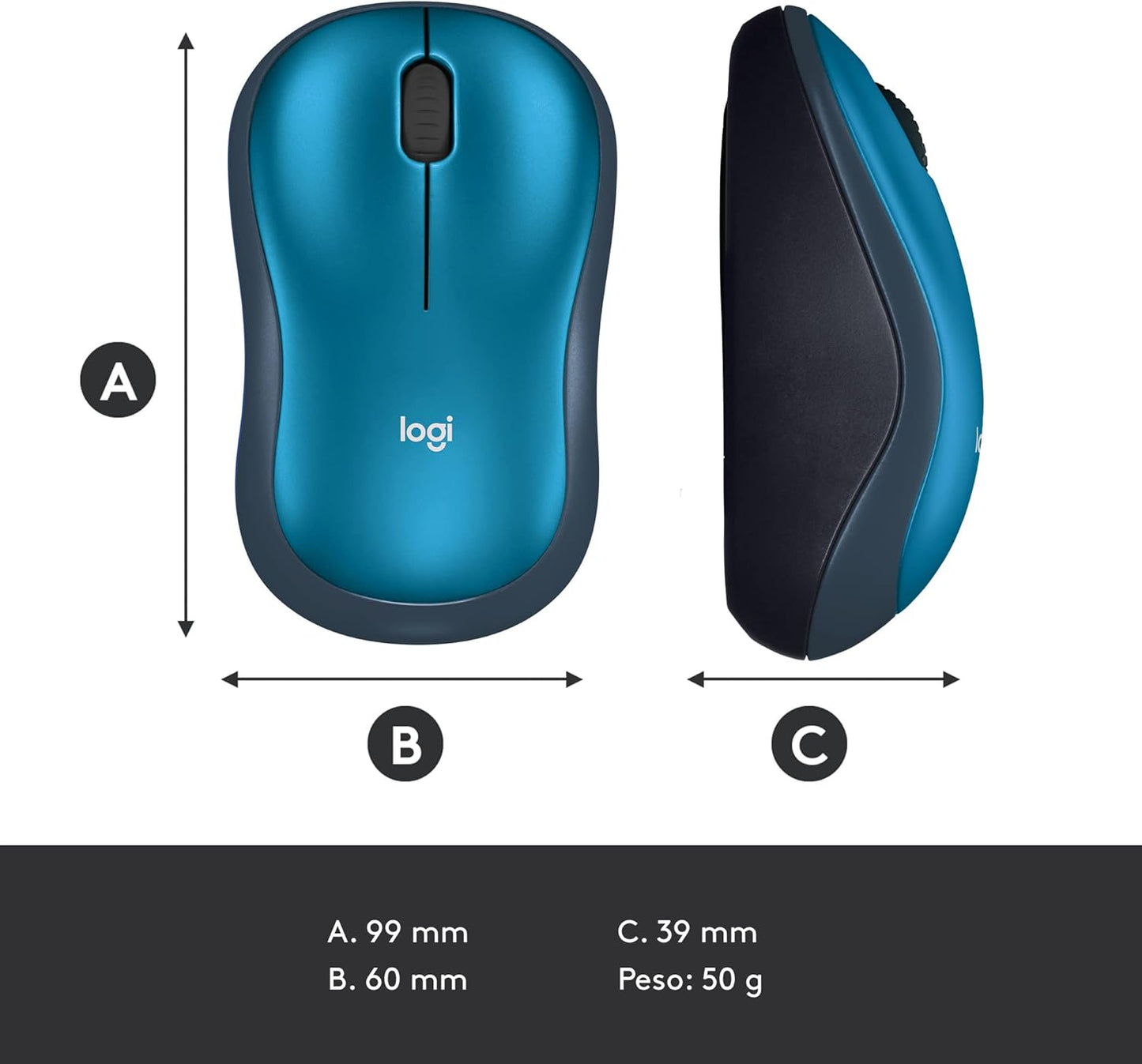 Logitech M185 Wireless Mouse, 2.4GHz with USB Mini Receiver, 12-Month Battery Life, 1000 DPI Optical Tracking, Ambidextrous, Compatible with PC, Mac, Laptop - Blue