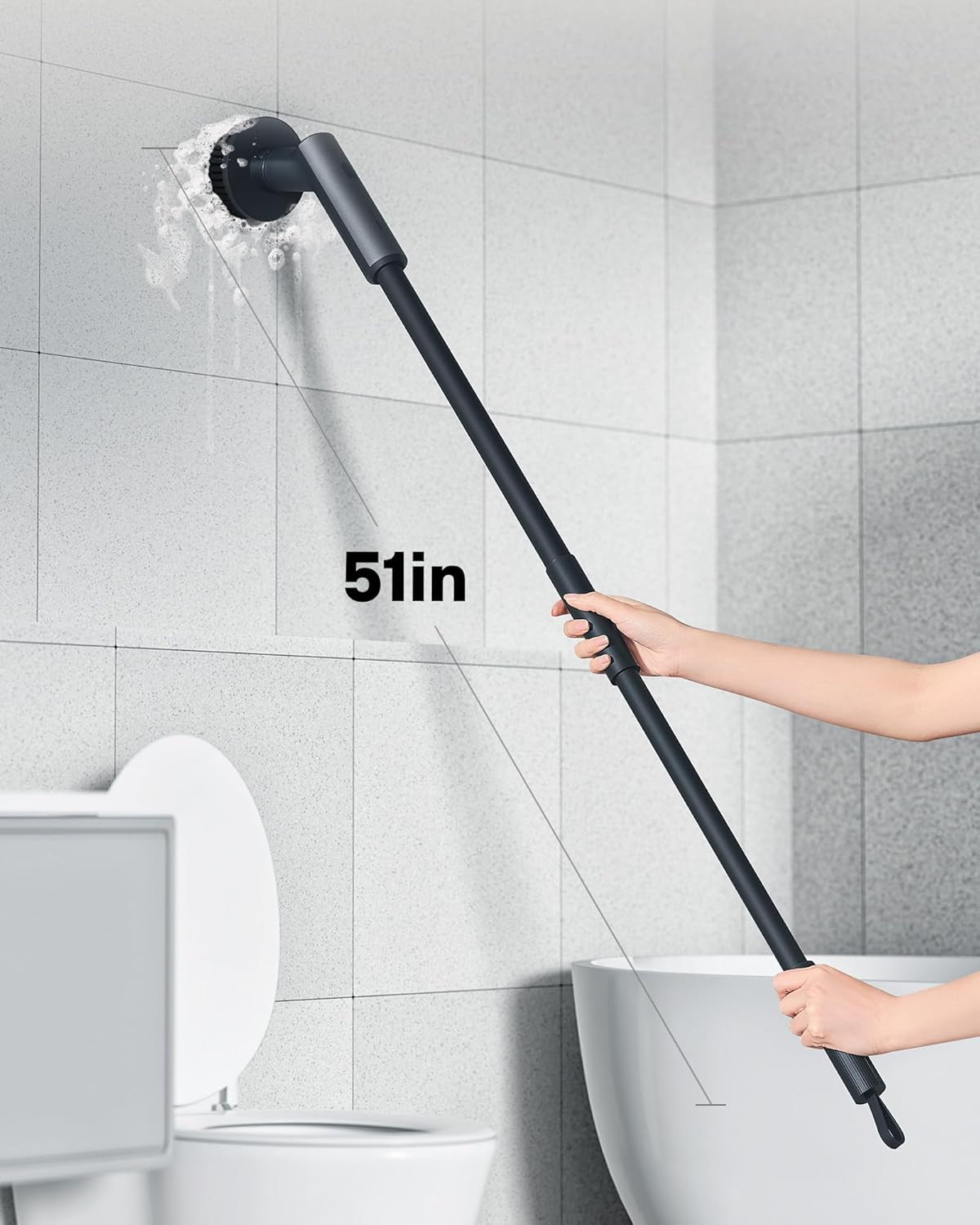 HOTO Electric Spin Scrubber, Rechargeable Shower Scrubber with 6 Brush Heads & Extension Pole, Cordless Power Cleaning Brush, Dual Speed, IPX7 Waterproof, Ideal for Bathroom/Kitchen/Tile/Floor/Wall
