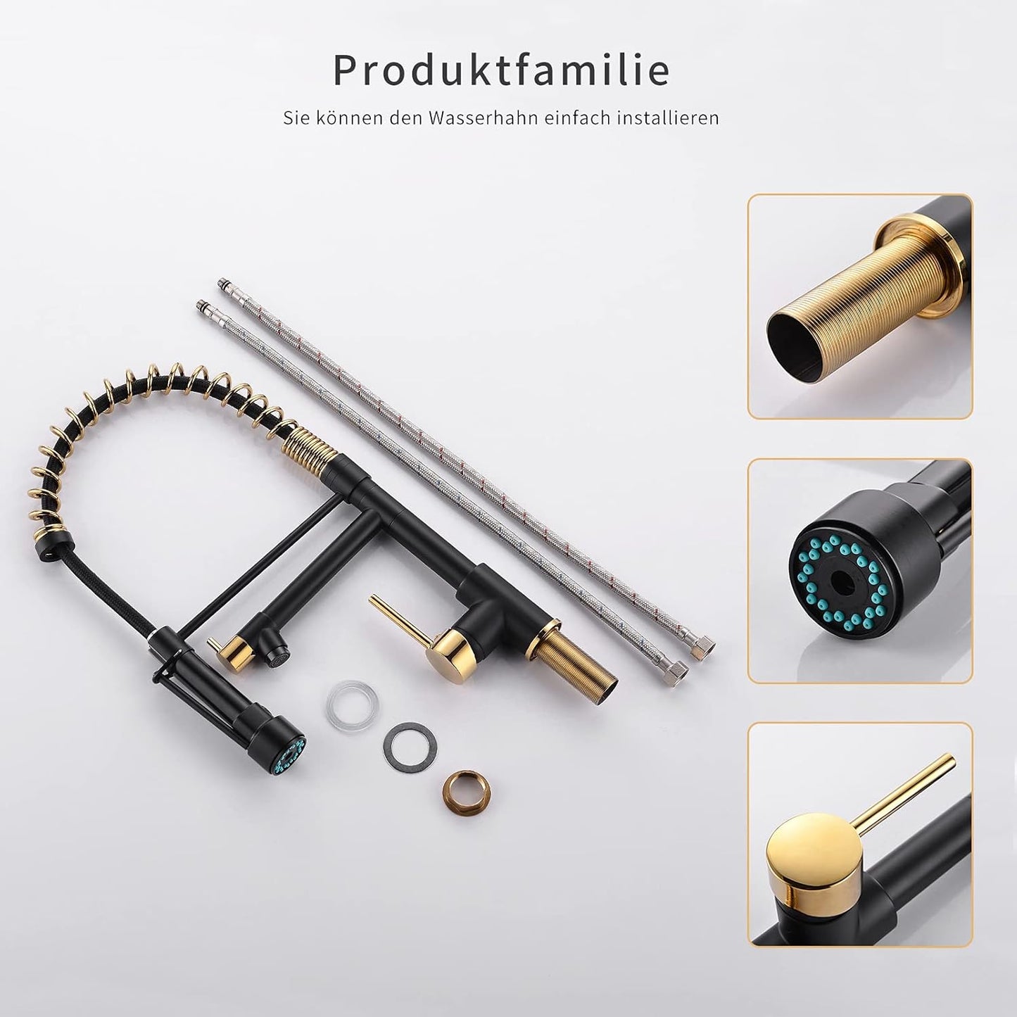 AIMADI Kitchen Faucet, Black Kitchen Faucet with Sprayer, Commercial Style Matte Black Kitchen Faucet Gold Single Hole Kitchen Sink Faucet