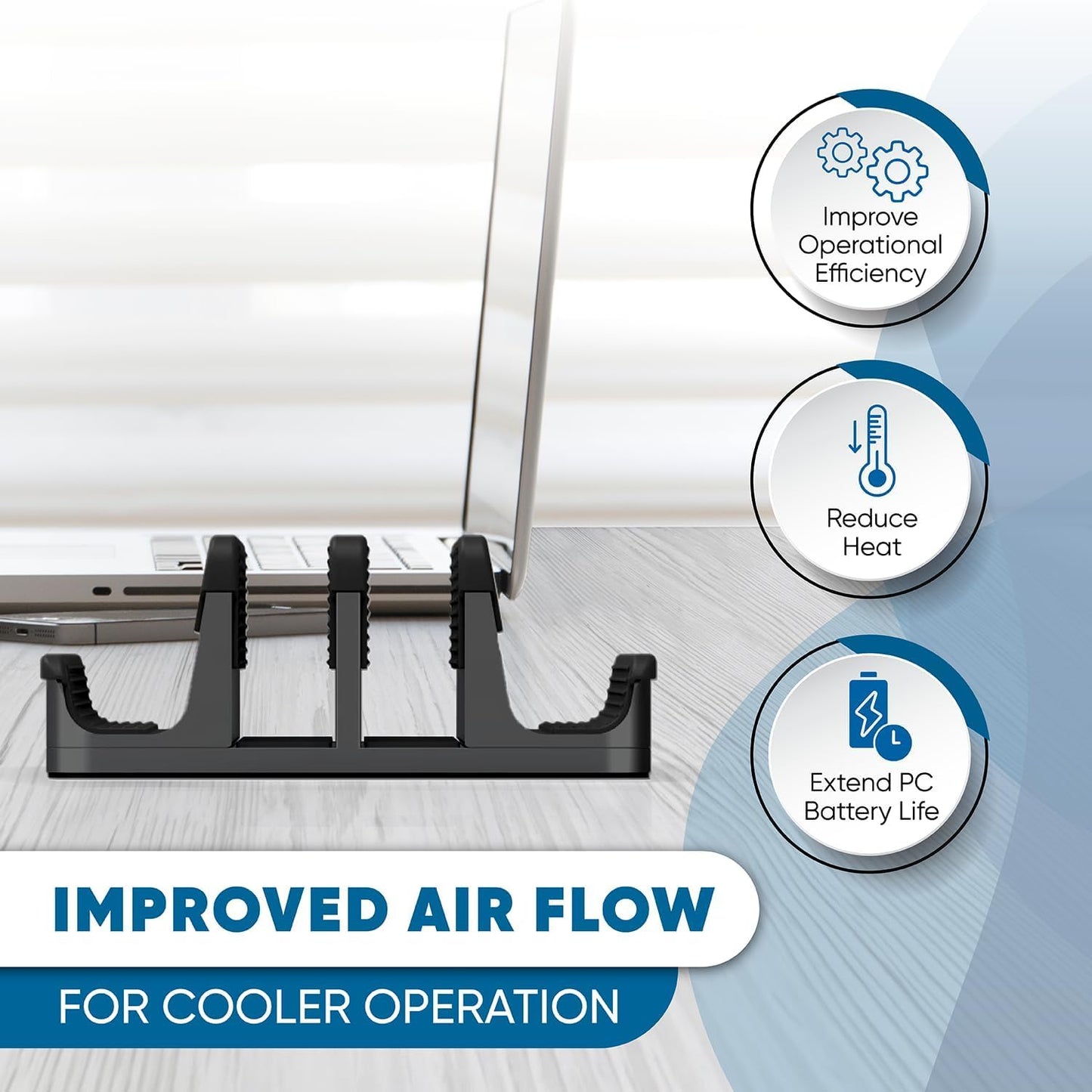 Adjustable Vertical Laptop Stand for Multiple Devices, 4-Slot Aluminum Desktop Dock Holder for Laptops, Tablets, and Phones up to 17.3 Inch (Black) - PuriLite