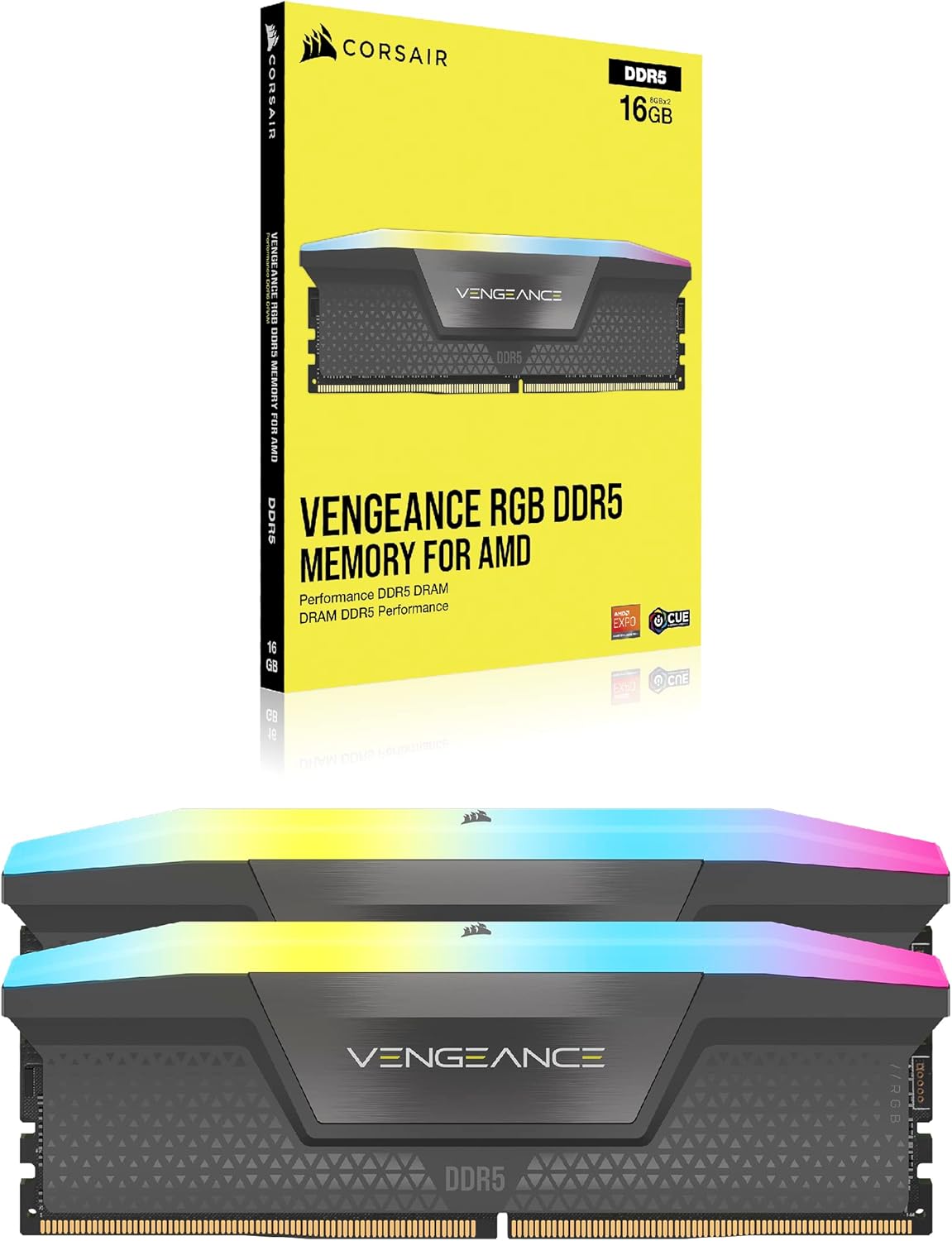 CORSAIR VENGEANCE RGB DDR5 64GB (2x32GB) 6000MHz CL30 AMD EXPO Intel XMP Desktop Memory – Gray