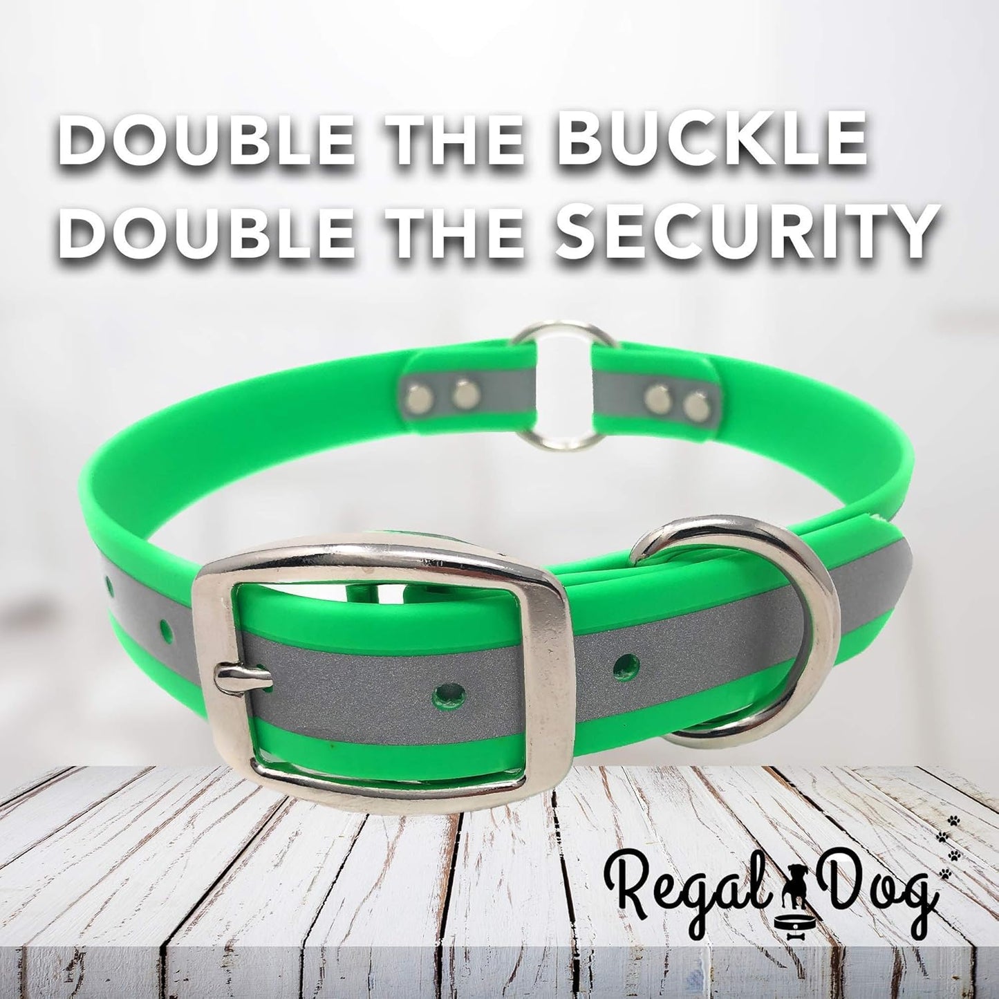 Regal Dog Products Large Pink Heavy Duty Reflective Dog Collar with Center Ring, Metal Buckle and D Ring | Anti-Odor Adjustable Biothane Waterproof Dog Collar | Other Sizes for Small & Medium Dogs