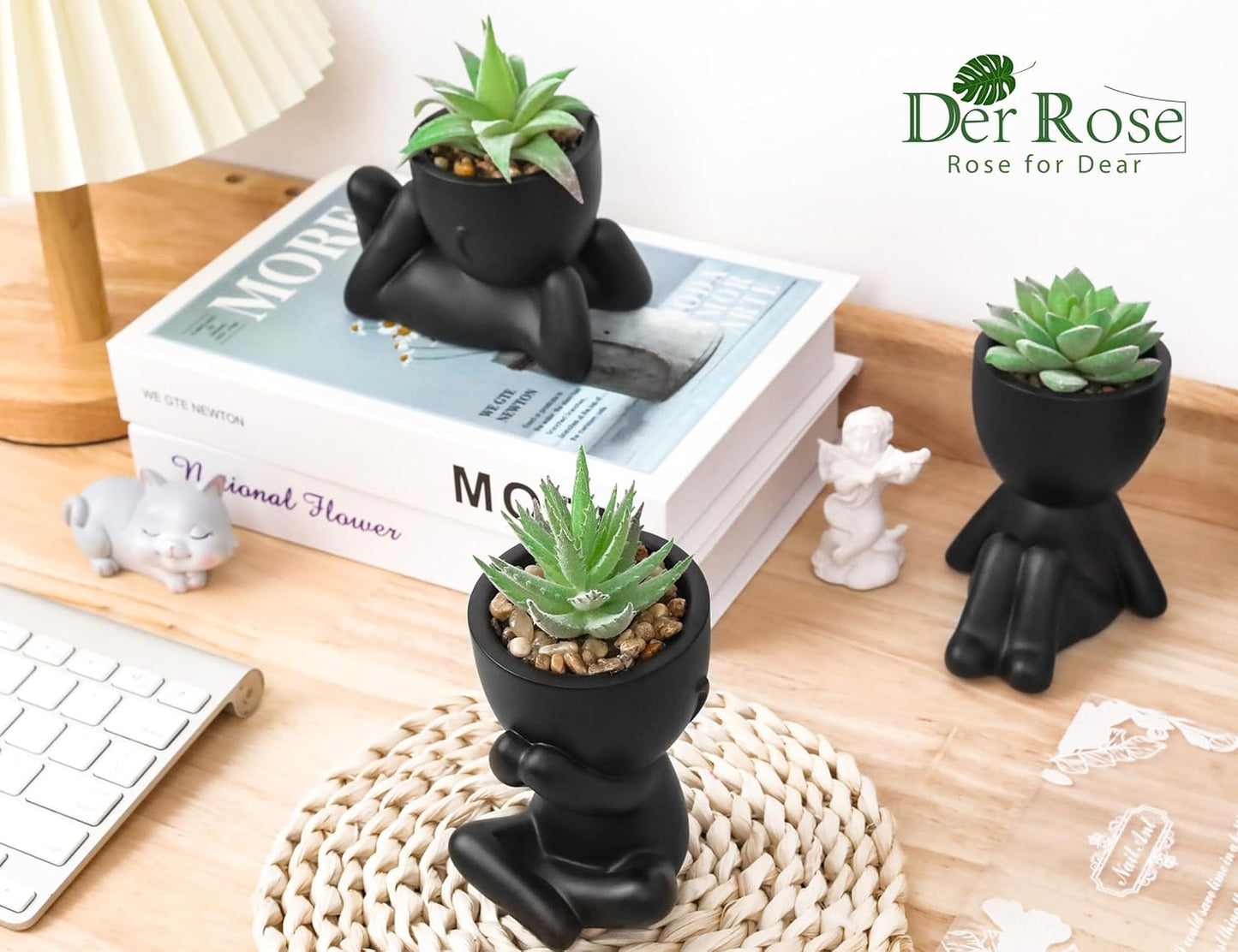 Der Rose 3Pcs Fake Plants Cute Succulents Artificial Plants for Home Decor Bathroom Office Desk Bookshelf Bedroom Living Room Accessories Decor Indoor Aesthetic