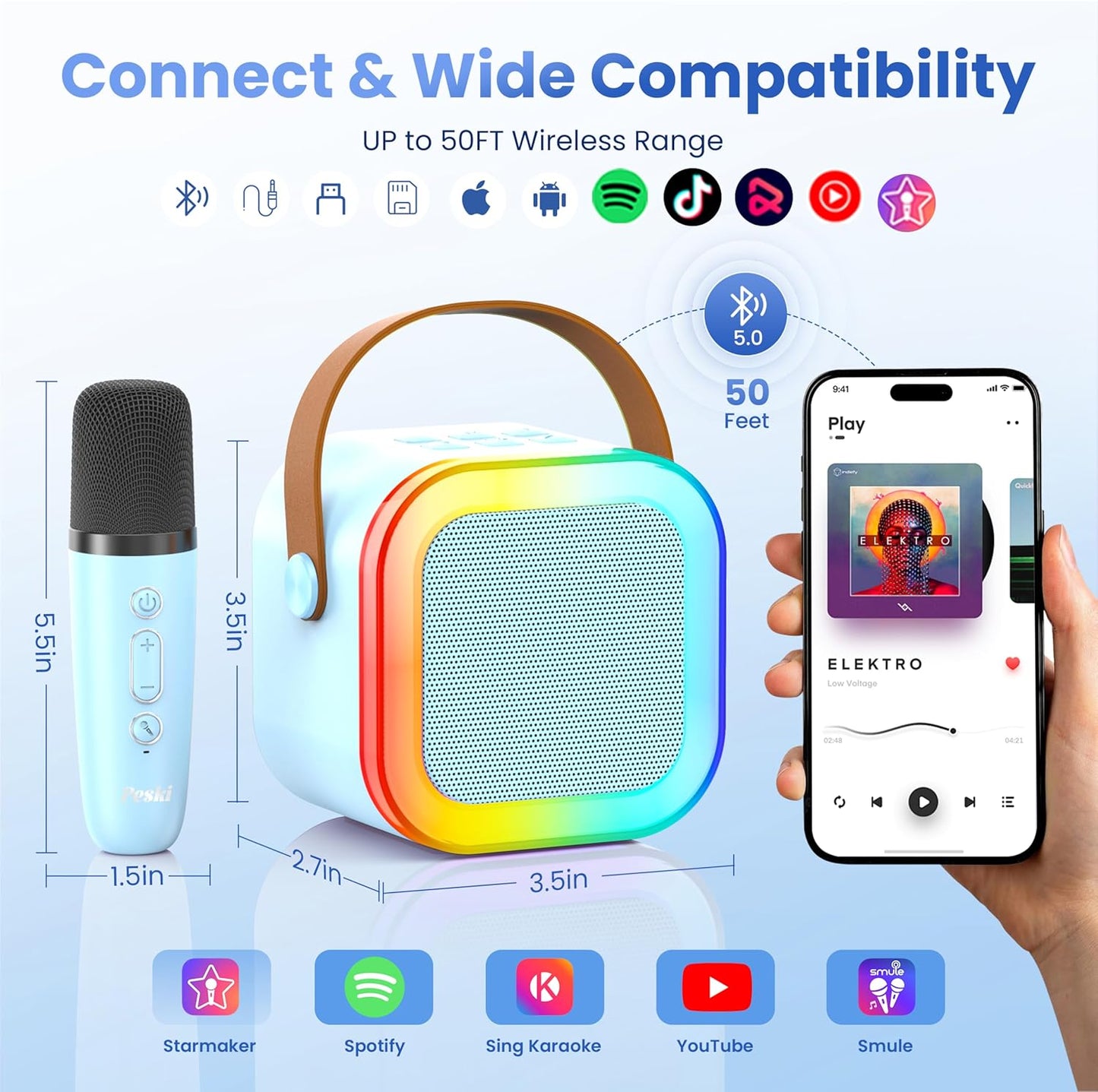 Karaoke Machine for Kids Adults, Portable Bluetooth Mini Karaoke Microphone Singing Speaker Karaoke Player with 2 Wireless Mic Toys for All Smartphones,Birthday, Family,Home Party (Purple)