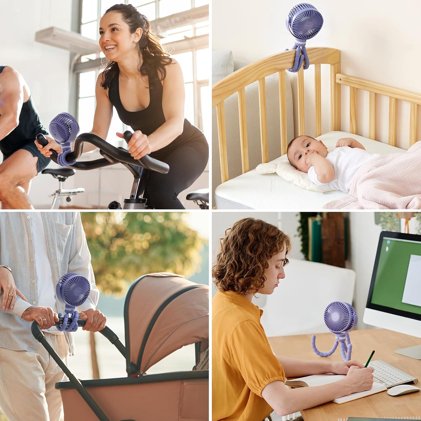 Momcozy Portable Stroller Fan, 27H Ultra-long Battery Life, Detachable 4 Speed 360°Rotate, LED Night Light with 2 Modes, USB Rechargeable and Handheld Cooling Fan for Travel, Car Seat