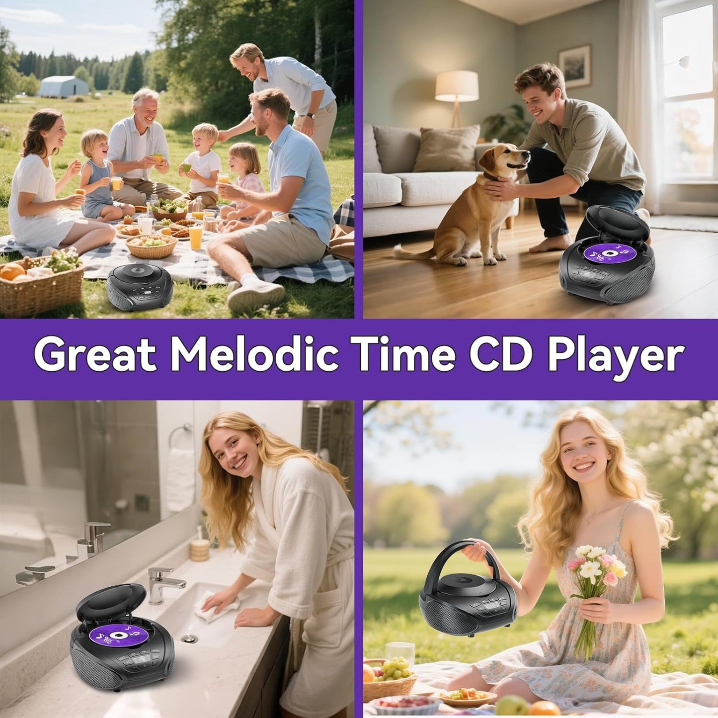 Gueray CD Player Portable Boombox: Home Audio CD Players with Speakers FM Radio AUX Input Support Headphones Playlist Mode PROG Playback for Outdoor Indoor Audiobooks