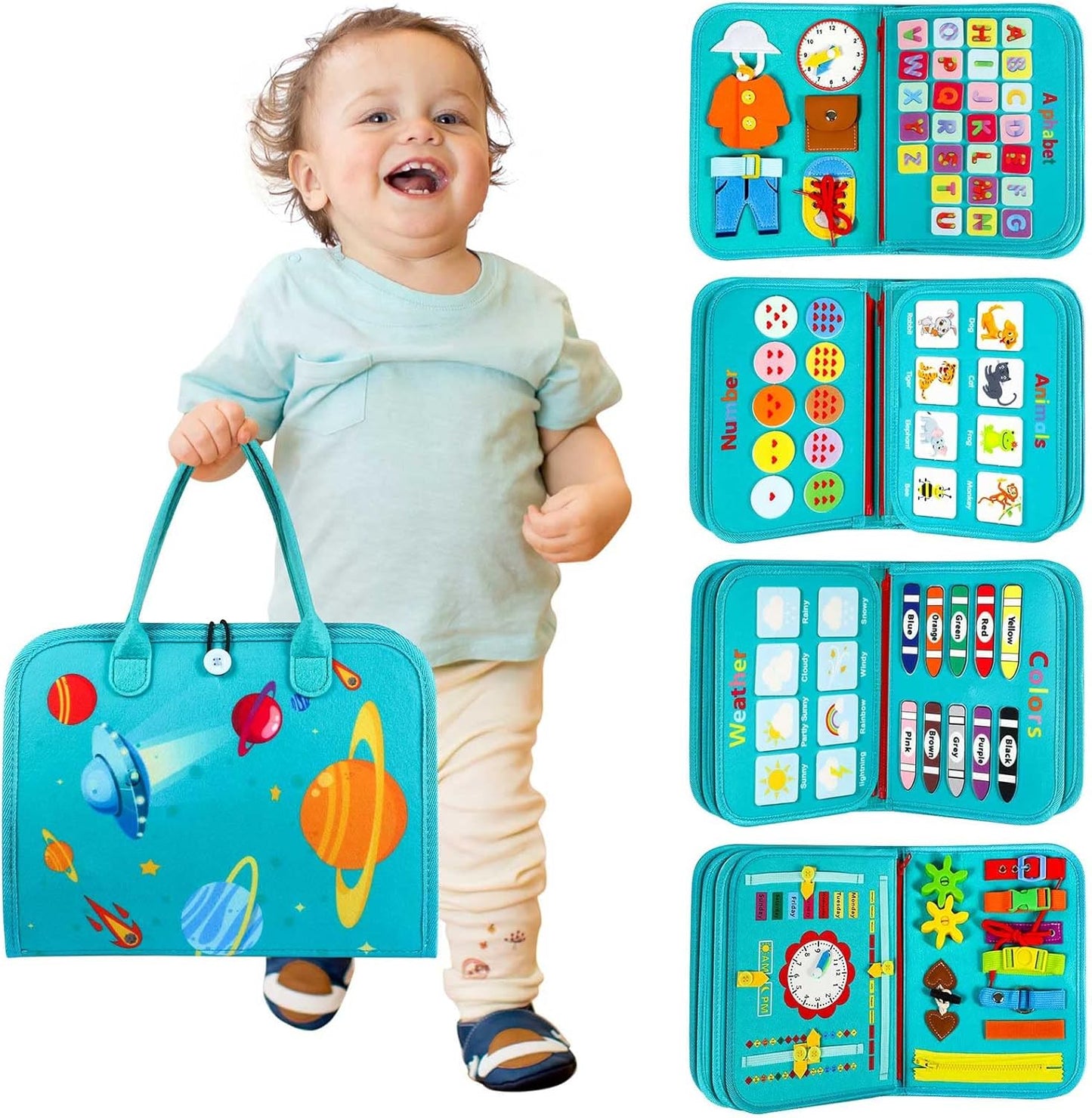 Winblo Toddler Busy Board - Montessori Toys for Toddler Girl Birthday Gift, Educational Learning Sensory Busy Book for Girls, Airplane Car Travel Activities Toy for Toddlers