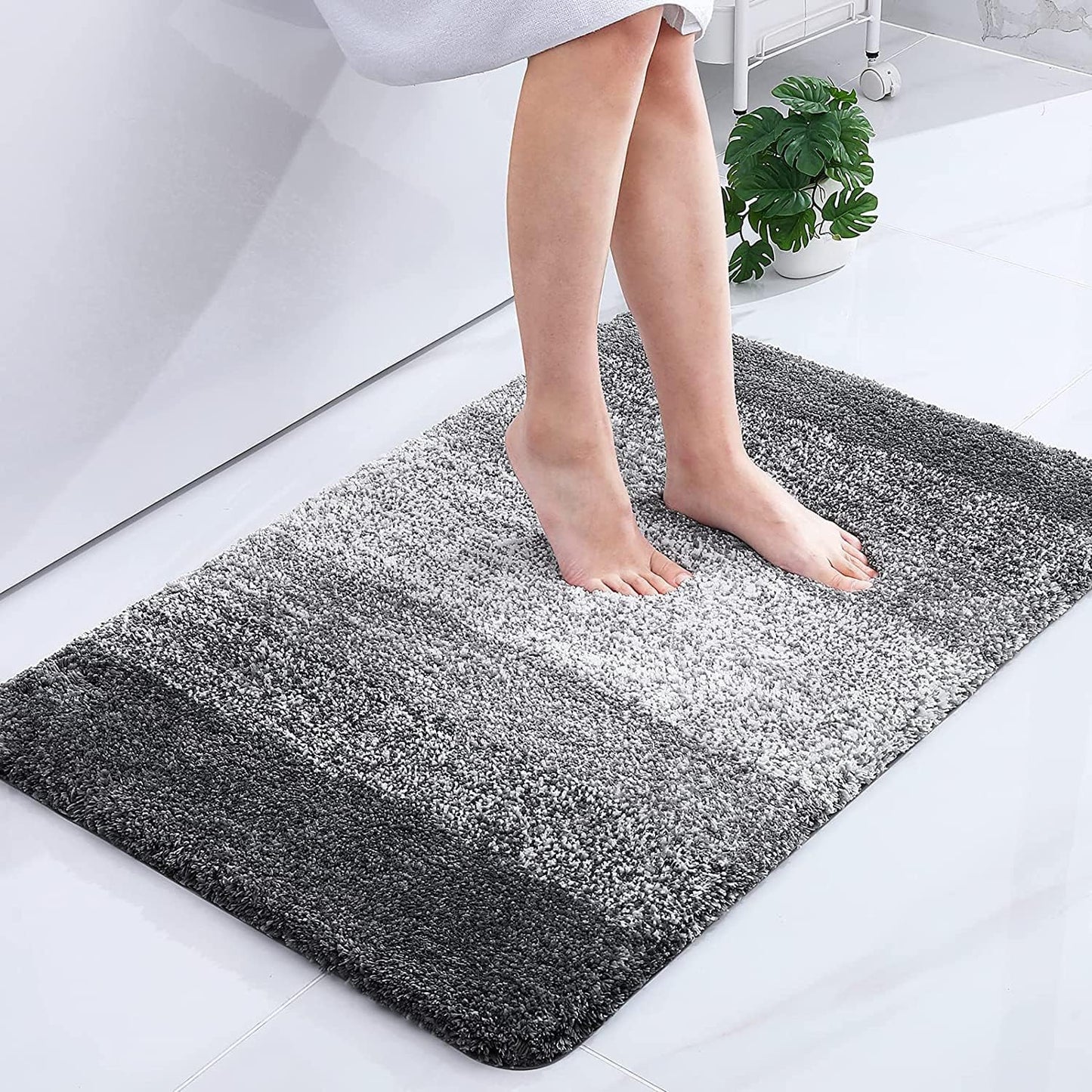 OLANLY Luxury Microfiber Bath Mat, Extra Soft and Absorbent Bathroom Mat, Non-Slip Plush Shaggy Bathroom Rug, Machine Wash Dry, Bath Rugs for Bathroom Floor, Tub and Shower, 16x24, Grey