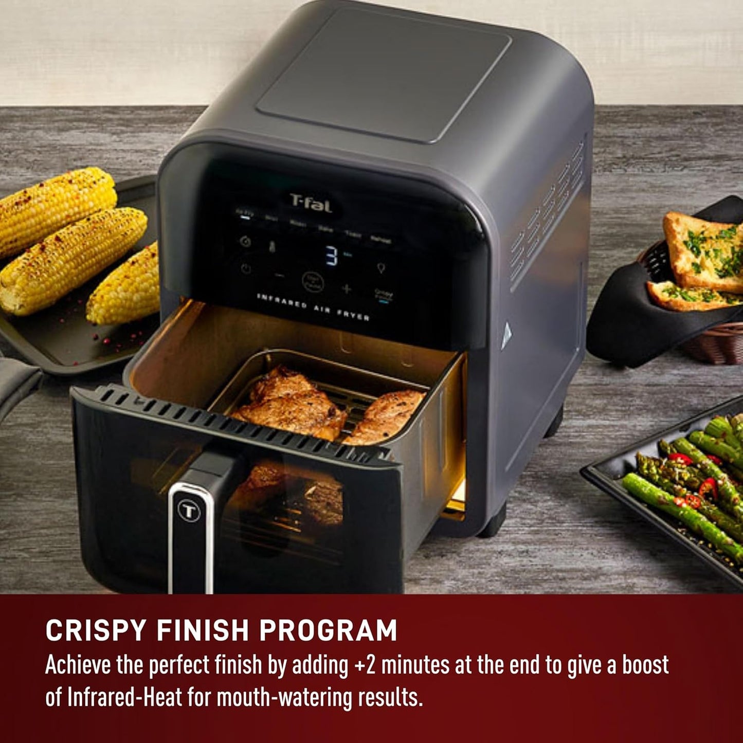 T-fal Infrared 2.0 Air Fryer, 8-in-1, Extra Large 7L / 7.3Qt., Infra-Heat Technology, Dual heating design, No pre-heating, Faster, Juicier and Crispier, Black
