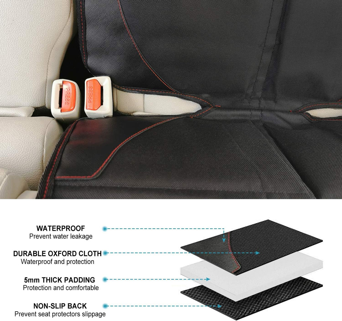 MORROLS Car Seat Protector, 2 Pack Seat Protector Carseat with Thickest Padding, Baby/Pets Car Seat Protector for Child Car Seat-Mesh Pockets-Waterproof-Universal Size(Black)