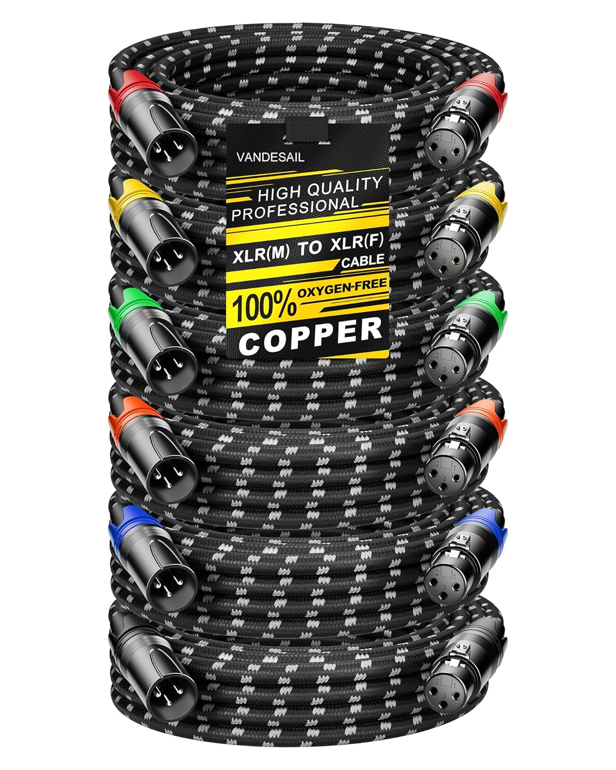 VANDESAIL XLR Cables 25ft 2 Pack, Durable Nylon Braided XLR Microphone Cable, Mic Cable, Shielded and Fully Balanced OFC Male to Female Cord for Recording Mixer Amplifie Speaker Black White