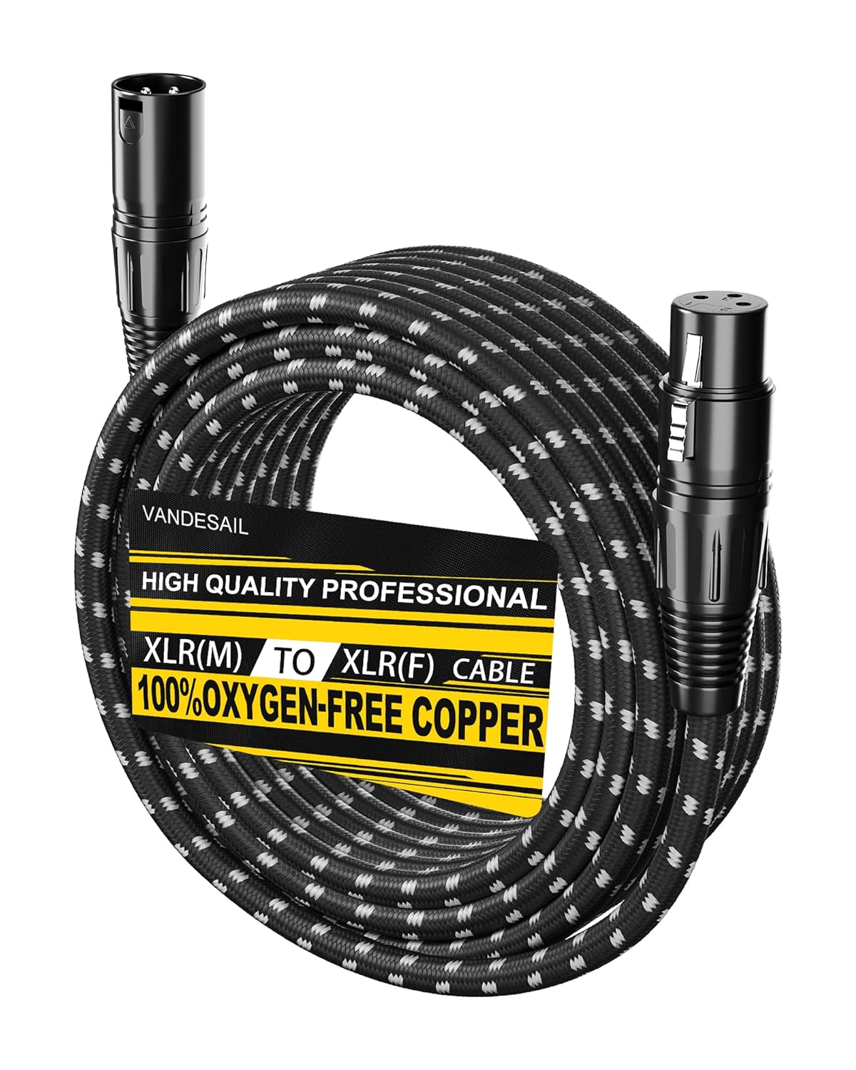 VANDESAIL XLR Cables 25ft 2 Pack, Durable Nylon Braided XLR Microphone Cable, Mic Cable, Shielded and Fully Balanced OFC Male to Female Cord for Recording Mixer Amplifie Speaker Black White
