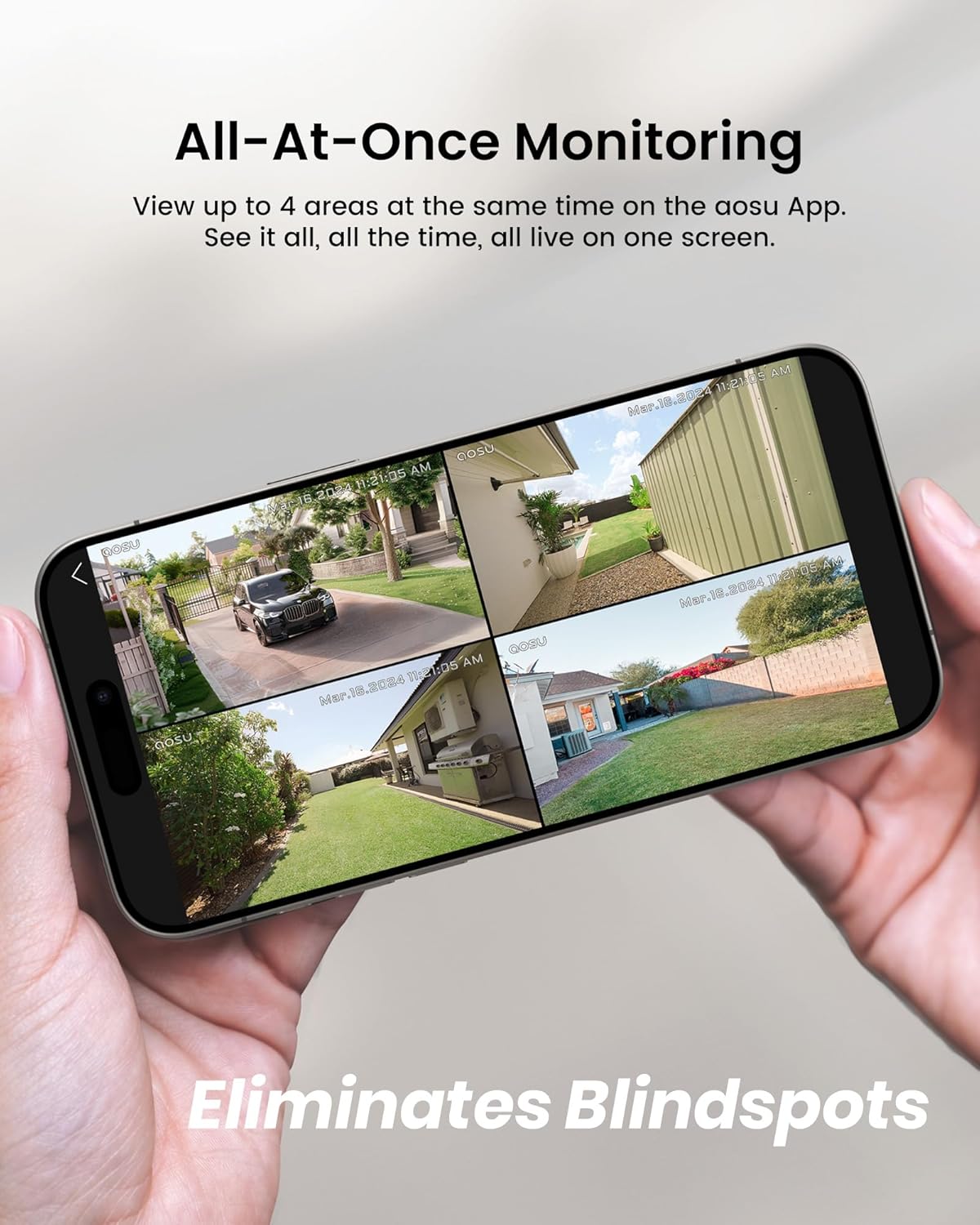 AOSU Solar Security Cameras Wireless Outdoor, 4 Cam-Kit, No Monthly Fees, Local Storage, Home Security Cameras System with Integrated Solar Panel, Easy Setup, 2K Color Night Vision, 5G & 2.4G WiFi