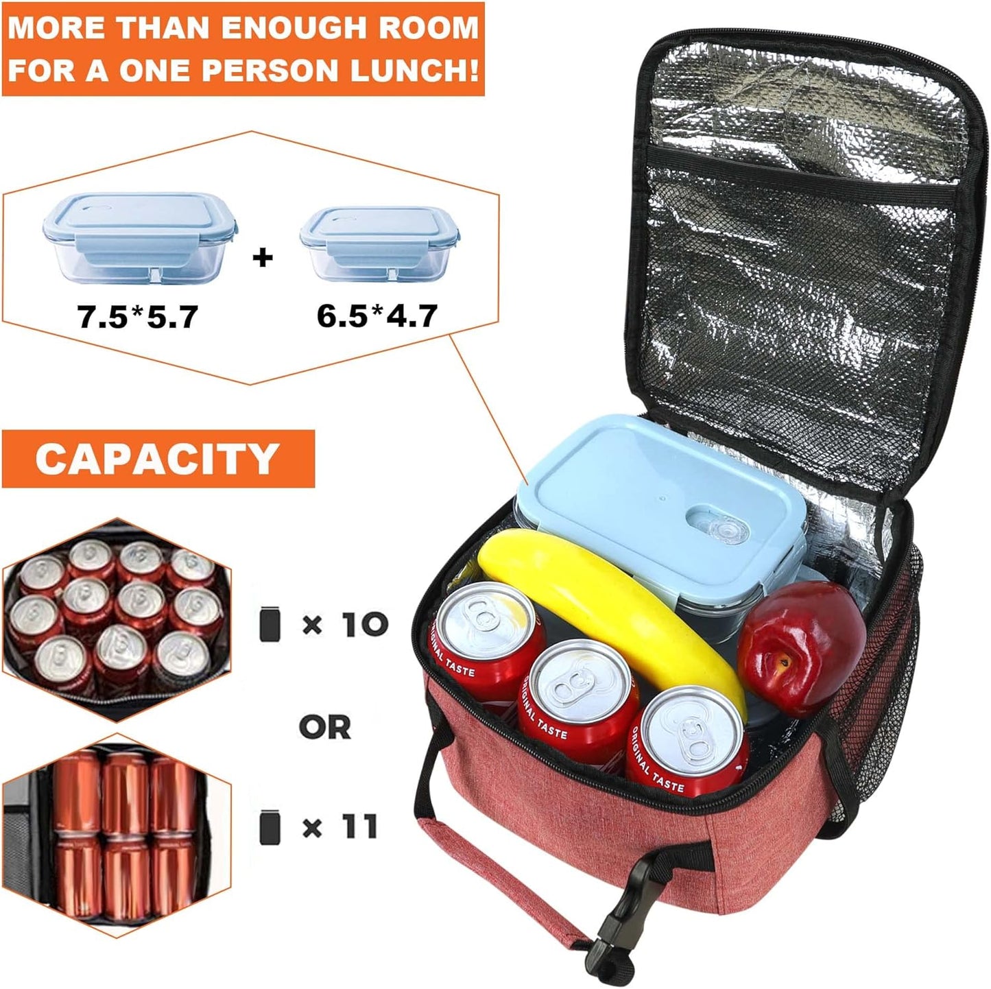 Lunch Box for Men Women Adults Small Lunch Bag for Office Work Picnic - Reusable Portable Lunchbox, Black