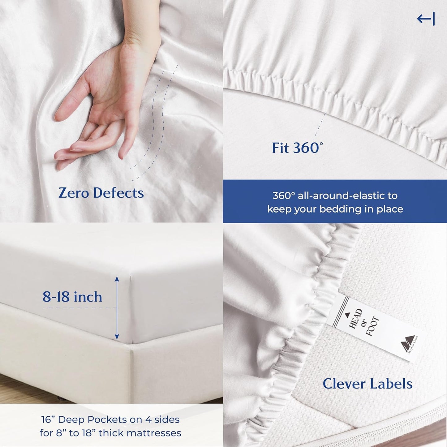 Mayfair Linen 100% Organic Cotton Percale Sheets Full Size - White Cotton Percale Sheets Full, 4 Piece Full Percale Sheet Sets, Soft & Crisp, Cooling Sheets, 16" Deep Pocket Hotel Sheets Full Size