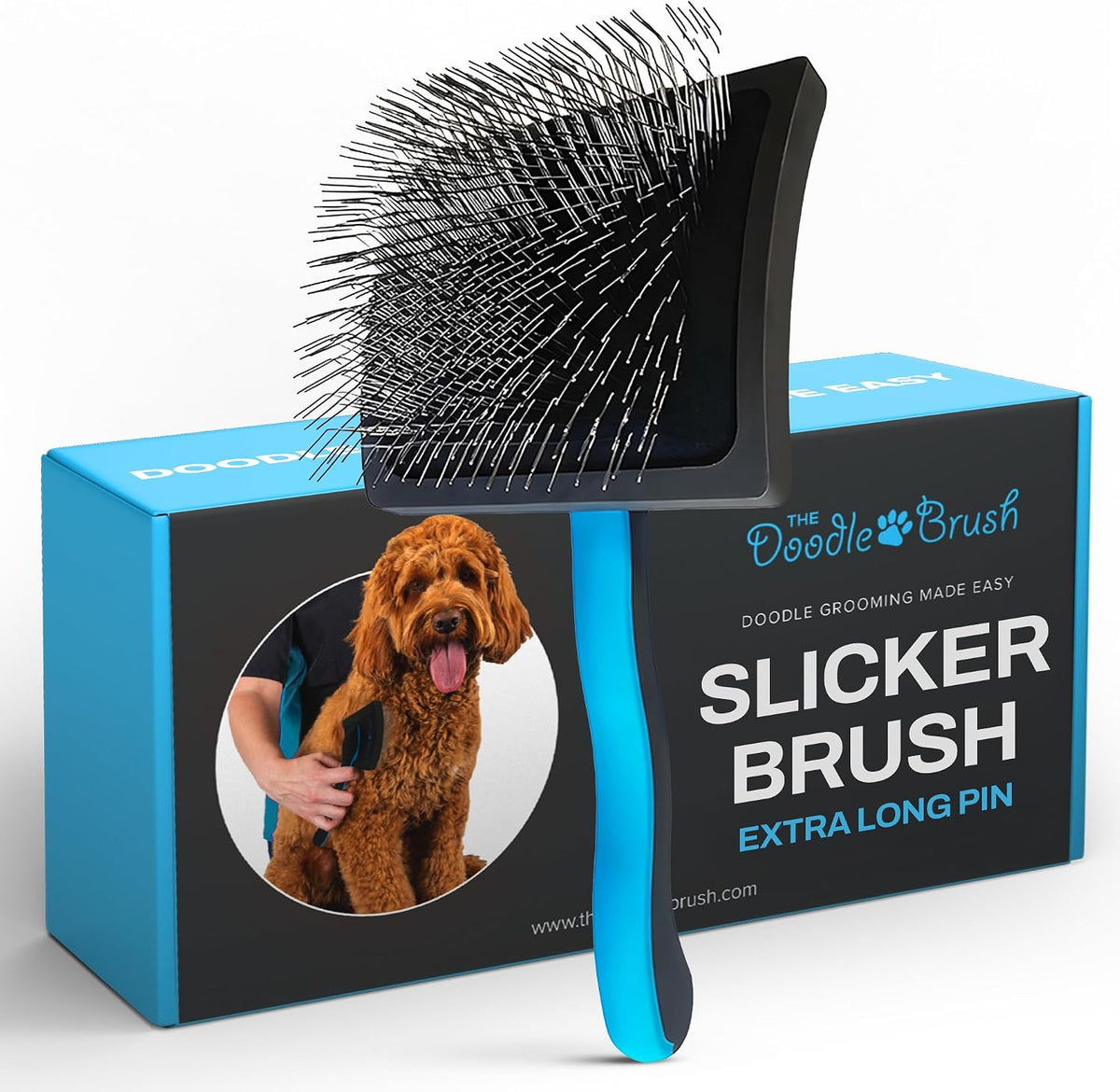 The Doodle Brush Slicker Brush Curly Coat Detangler, Extra Long Pin