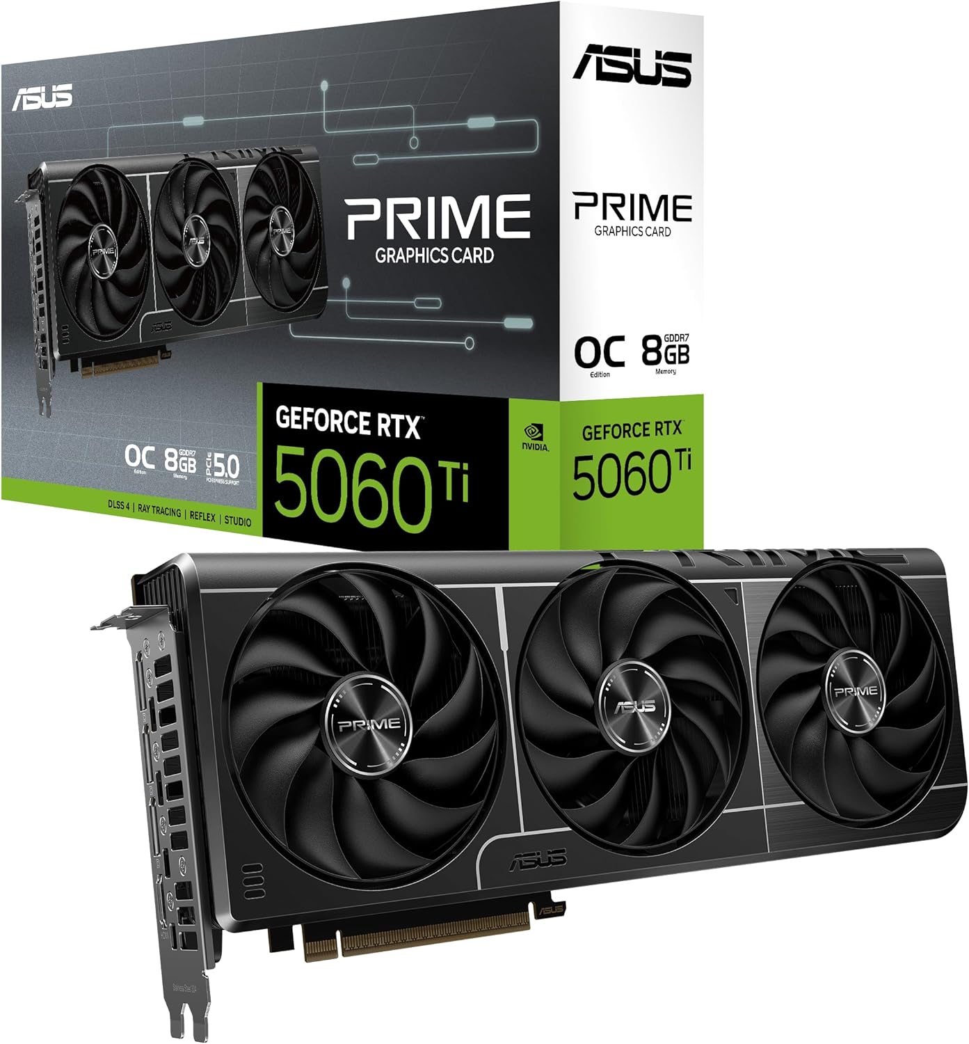 The SFF-Ready ASUS Prime GeForce RTX™ 5060 Ti 16GB GDDR7 OC Edition Graphics Card (PCIe® 5.0, 16GB GDDR7, HDMI®/DP 2.1, 2.5-Slot, Axial-tech Fans, Dual BIOS)