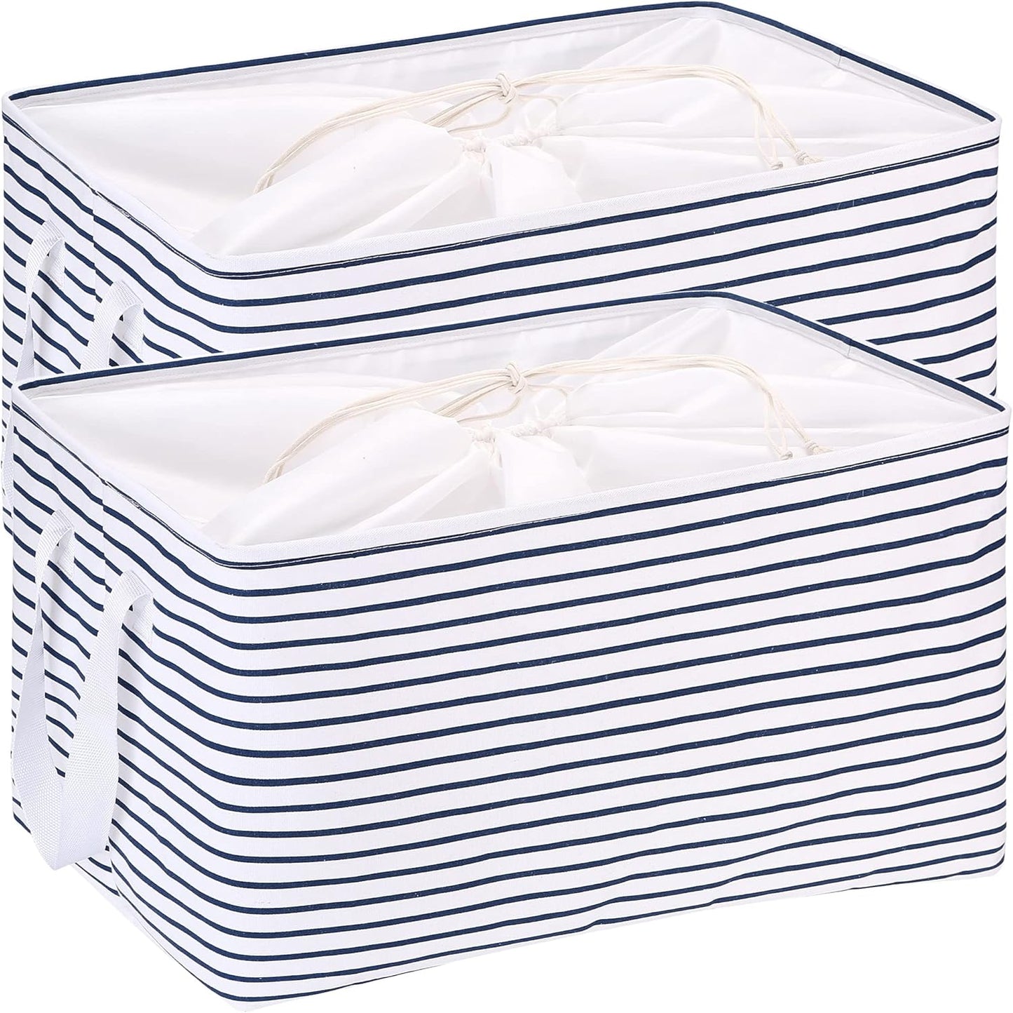 Hinwo 6-Pack Small Canvas Fabric Storage Baskets Set with Handles, Open Storage Bins, Cube Storage Organizer, Shelf Organizer Bins for Closet, 7.9L, 12 x 8 x 5 Inches, Grey Stripe