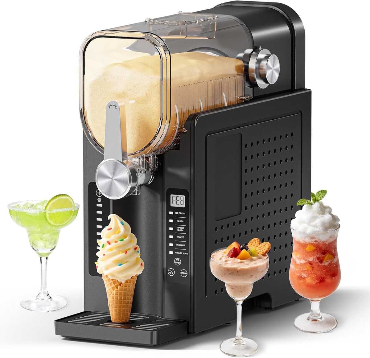 Slushie Machine, No Ice Needed Slushy Maker for Home, Real-Time Temp Display, Frozen Drink Maker with 6 Preset Programs for Ice Cream, Frappés, Milk Shake and More, Black, 1 Pack+3Modes