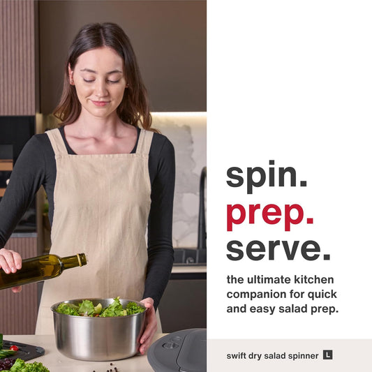 Zyliss Swift Dry Salad Spinner - Fruit Cleaner & Lettuce Spinner with Push Pump - Non-Slip Bowl - Dishwasher Safe - Large