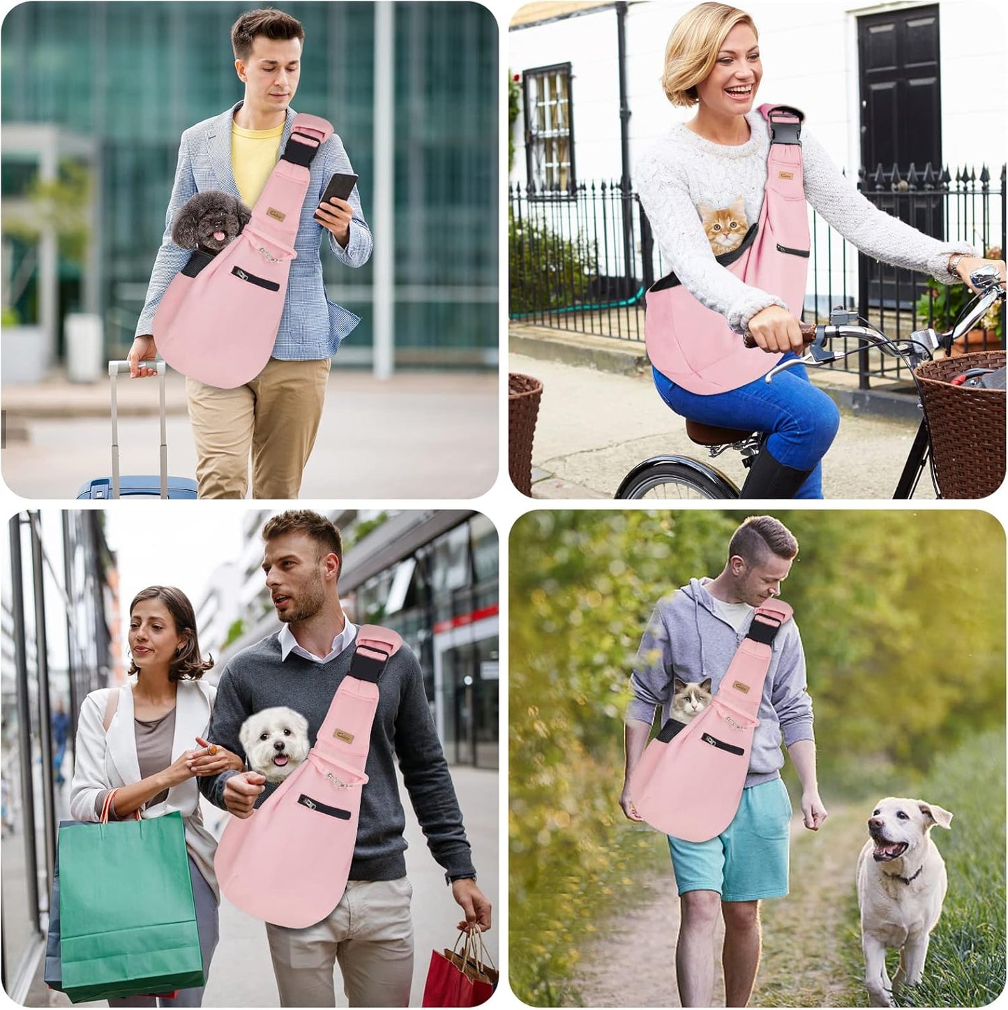 Cuby Adjustable Dog Cat Sling Padded Hard Bottom Pet Carrier Sling Soft Carrying Puppy Bag for Small Dogs Cats Outdoor Travel (Grayish-White)
