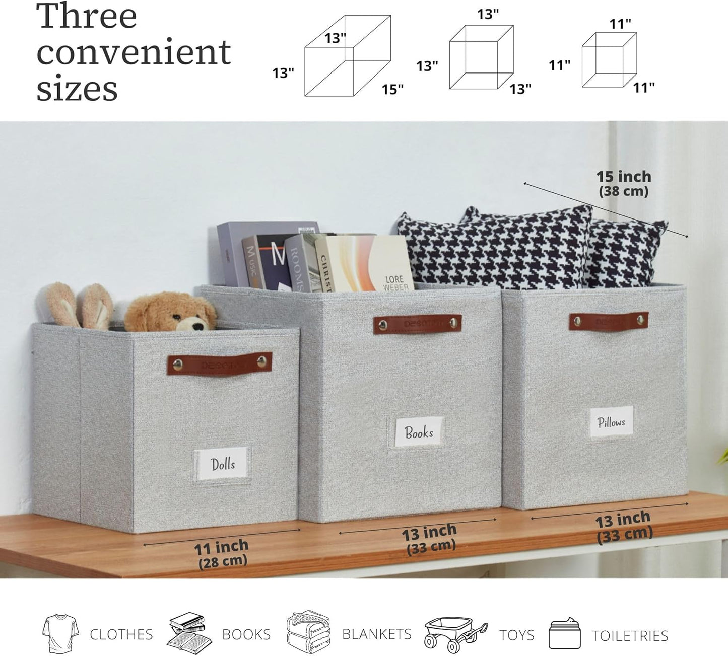 DECOMOMO Cube Storage Bin, Storage Cubes with Labels, Baskets for Shelves Kallax Linen Closet Organizers (Cube 10.5x11"/ 6pcs, Black)