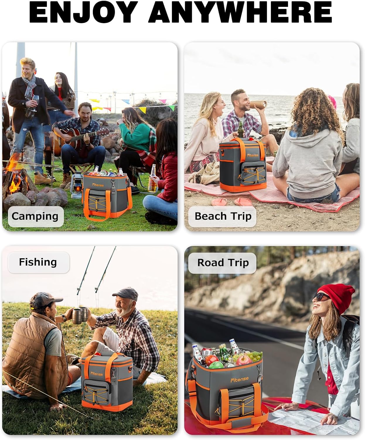 Fitense Soft Cooler Bag Insulated 50 Cans/33L, 27 Cans/20L Camping Cooler 4-Layer Leakproof, Collapsible Portable Lunch Cooler for Beach, Travel, Picnic, Grocery, Kayaking