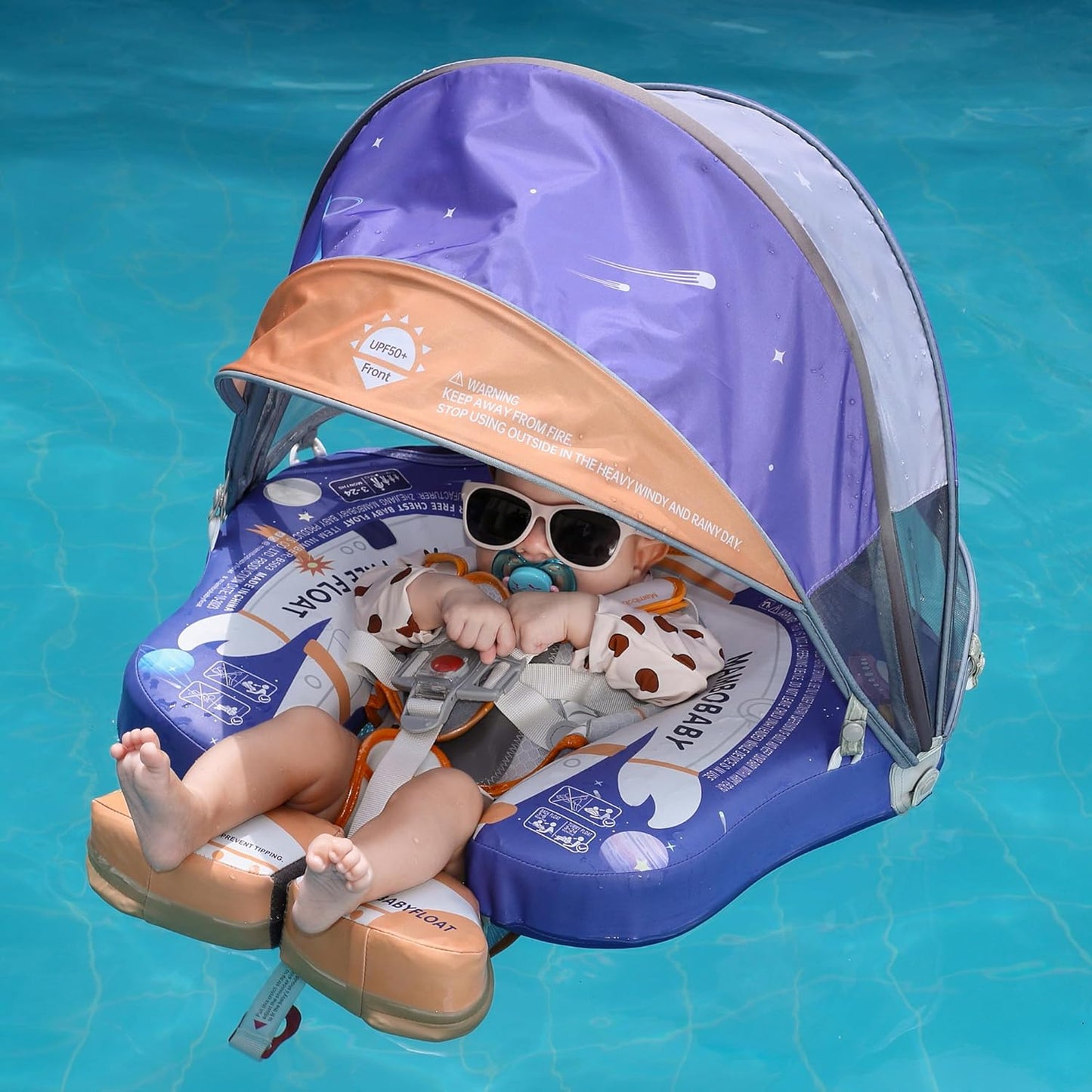 Mambobaby Baby Swim Float with Canopy, Non-Inflatable Solid Baby Float, Upgrade Soft Skin-Friendly Material Infant Swim Float