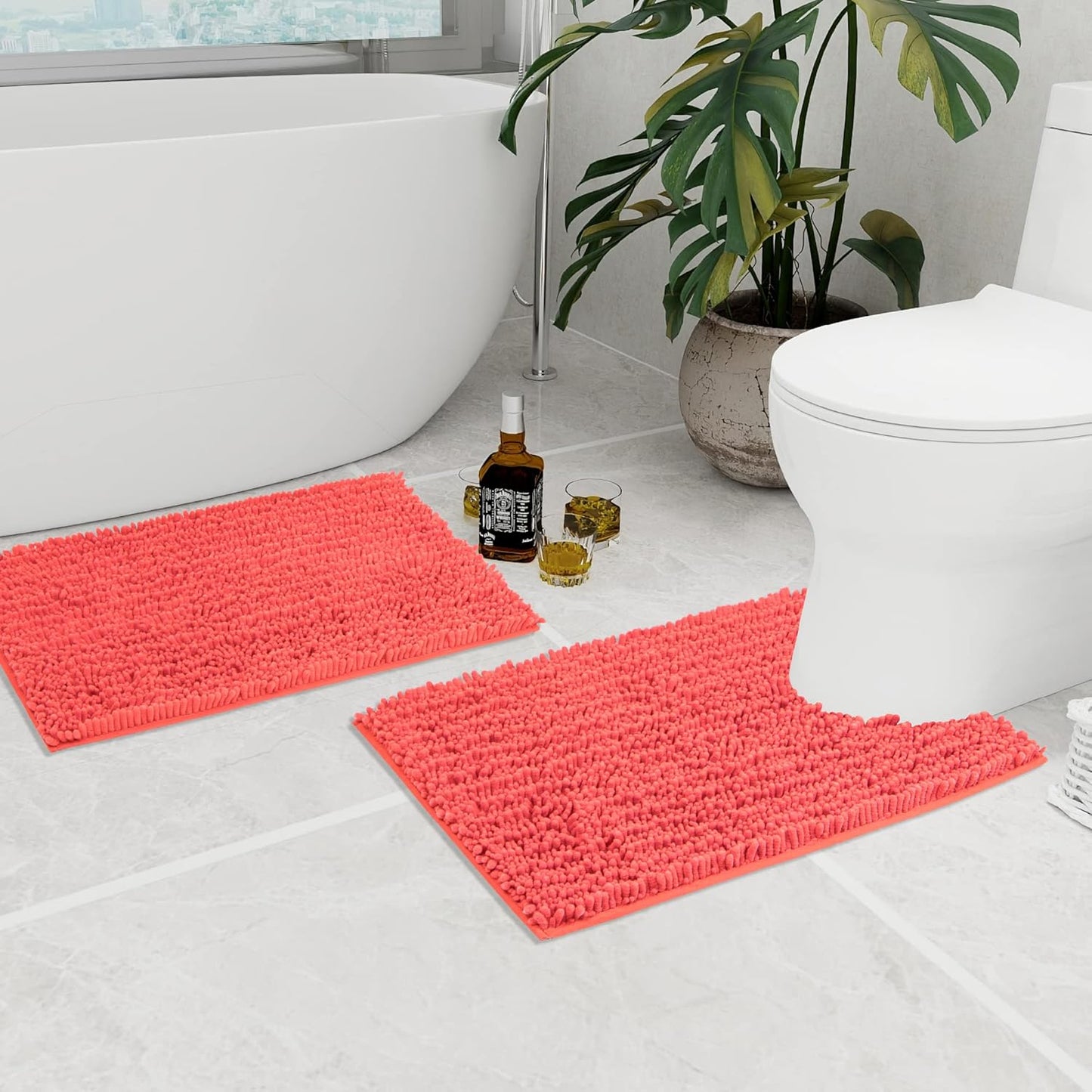 Walensee Bathroom Rug Non Slip Bath Mat (24x17 Inch Blush) Water Absorbent Super Soft Shaggy Chenille Machine Washable Dry Extra Thick Perfect Absorbant Best Small Plush Carpet for Shower Floor