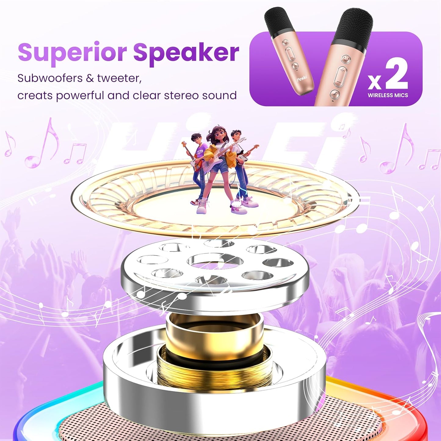 Karaoke Machine for Kids Adults, Portable Bluetooth Mini Karaoke Microphone Singing Speaker Karaoke Player with 2 Wireless Mic Toys for All Smartphones,Birthday, Family,Home Party (Purple)