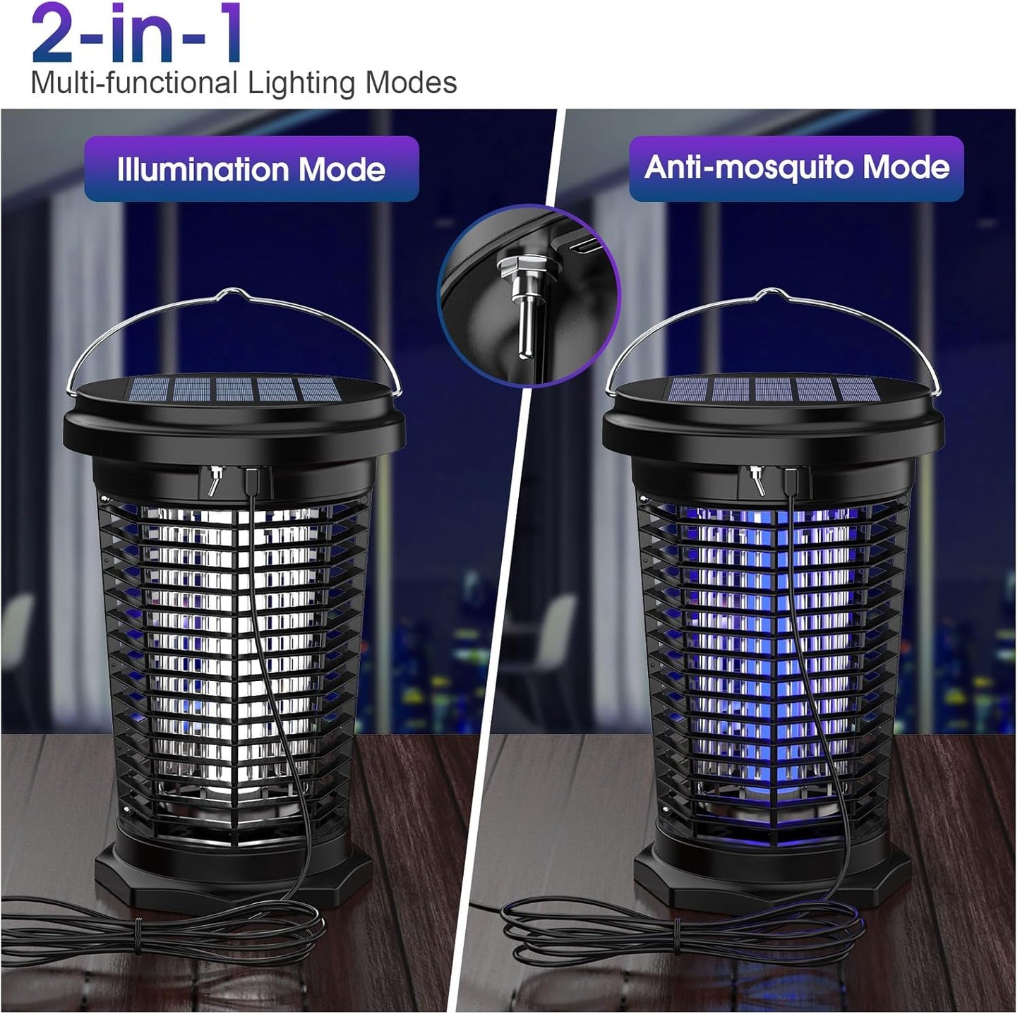 PALONE Solar Bug Zapper with 5.5W Solar Panel Charging, USB Charging Bug Zapper Light for Outdoor and Indoor