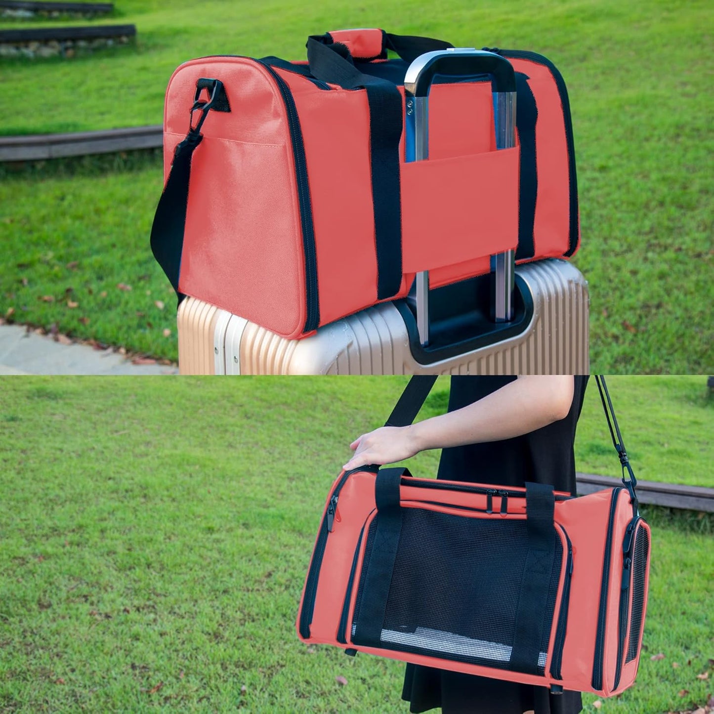 NextFri Soft Sided Carrier for Cats Dogs,TSA Airline Approved Collapsible Travel Pet Carrier (Magenta, Medium)